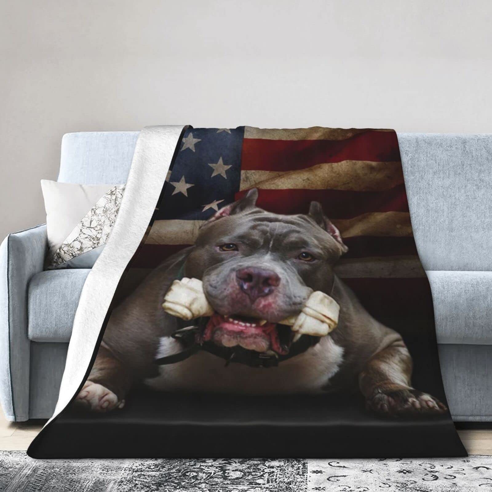 Lsjuee Christmas Flannel Fleece Blanket 50"X40" Pitbull American Sofa Throw Blanket Funny Ultra-Soft Travel Winter Blankets for Mens Keep Warm