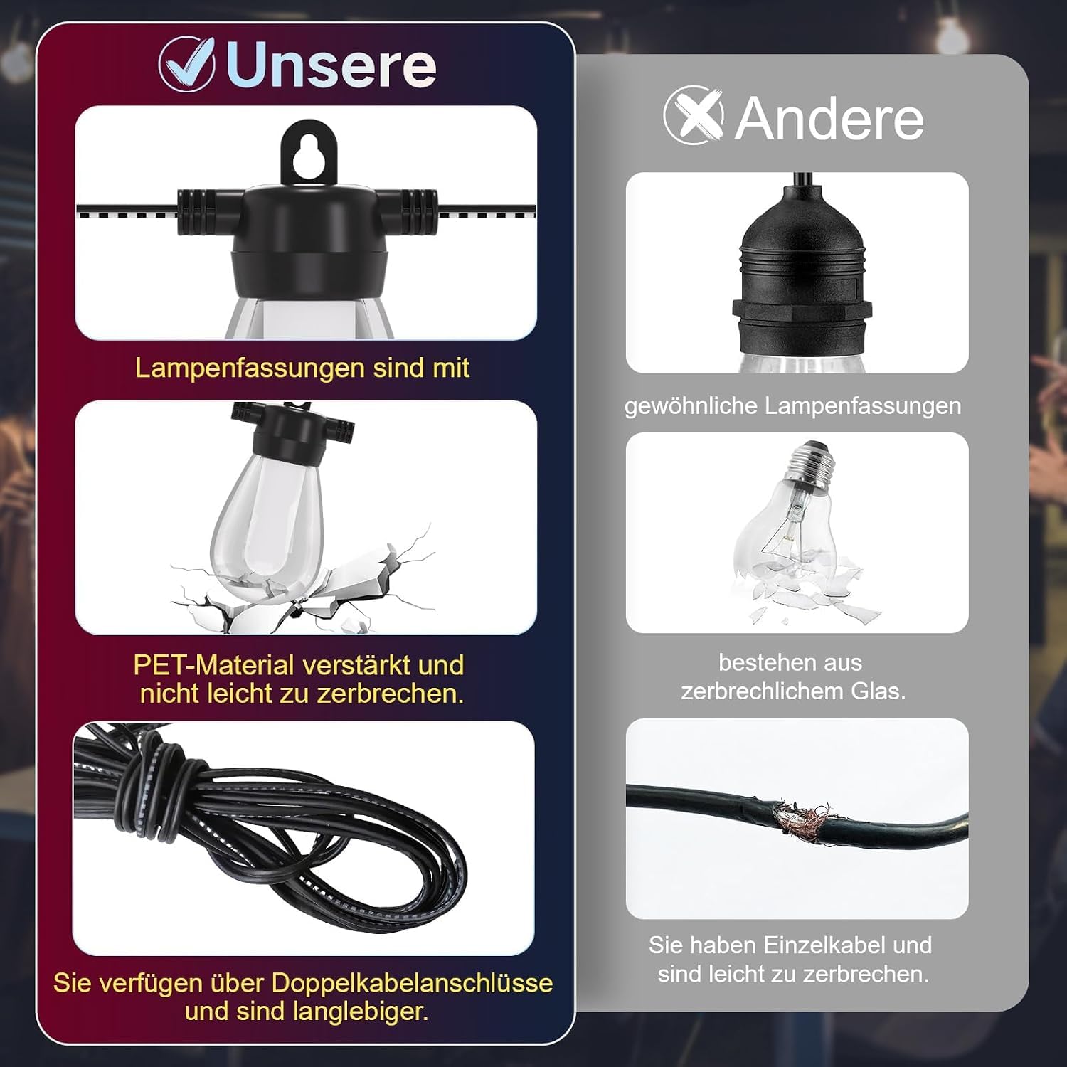 Ciskotu Cadena de luces para exteriores, multicolor, para exteriores, 15 m, G40, iluminación LED, para balcón, exterior, IP65, cadena de luces con mando a distancia