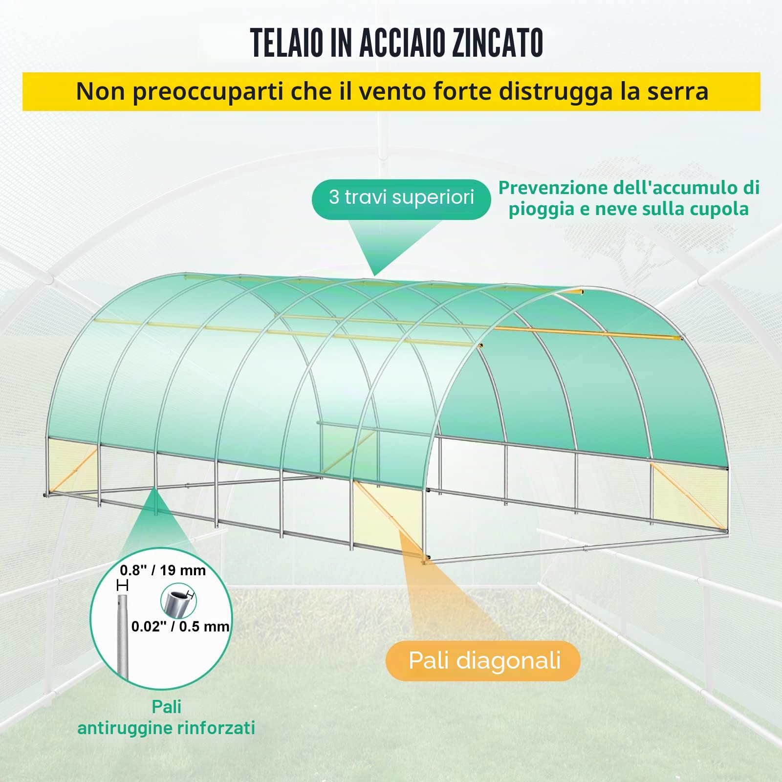 VEVOR Serra da Giardino per Piante a Tunnel Impermeabile con 12 Finestre e Porte 6,1 x 3 x 2,1m, Serra a Tunnel da Esterno Impermeabile in Acciaio Zincato Copertura PE 30,6 kg, Serra a Tunnel Verde