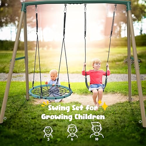 Miniatura 7 de Hapfan Juego de columpios de 7.5 pies de altura para patio trasero, juego de columpio resistente de 500 libras para niños y adultos con columpio de