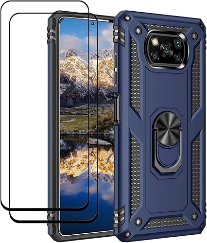 Miniatura 1 de YaHan Funda para Xiaomi Poco X3 NFCXiaomi Poco X3, anillo giratorio de 360 grados, soporte híbrido, resistente, de doble capa, a prueba de golpes,