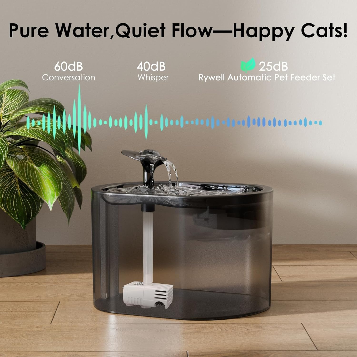 Automatic Cat Feeder and Water Fountain, Rywell 3L WiFi Timed Pet Food Dispenser and 2.5L Water Dispenser with APP for Cats and Dogs, Voice Recorder, Stainless Steel Bowl, Low Noise, Dual Power Supply - image 5