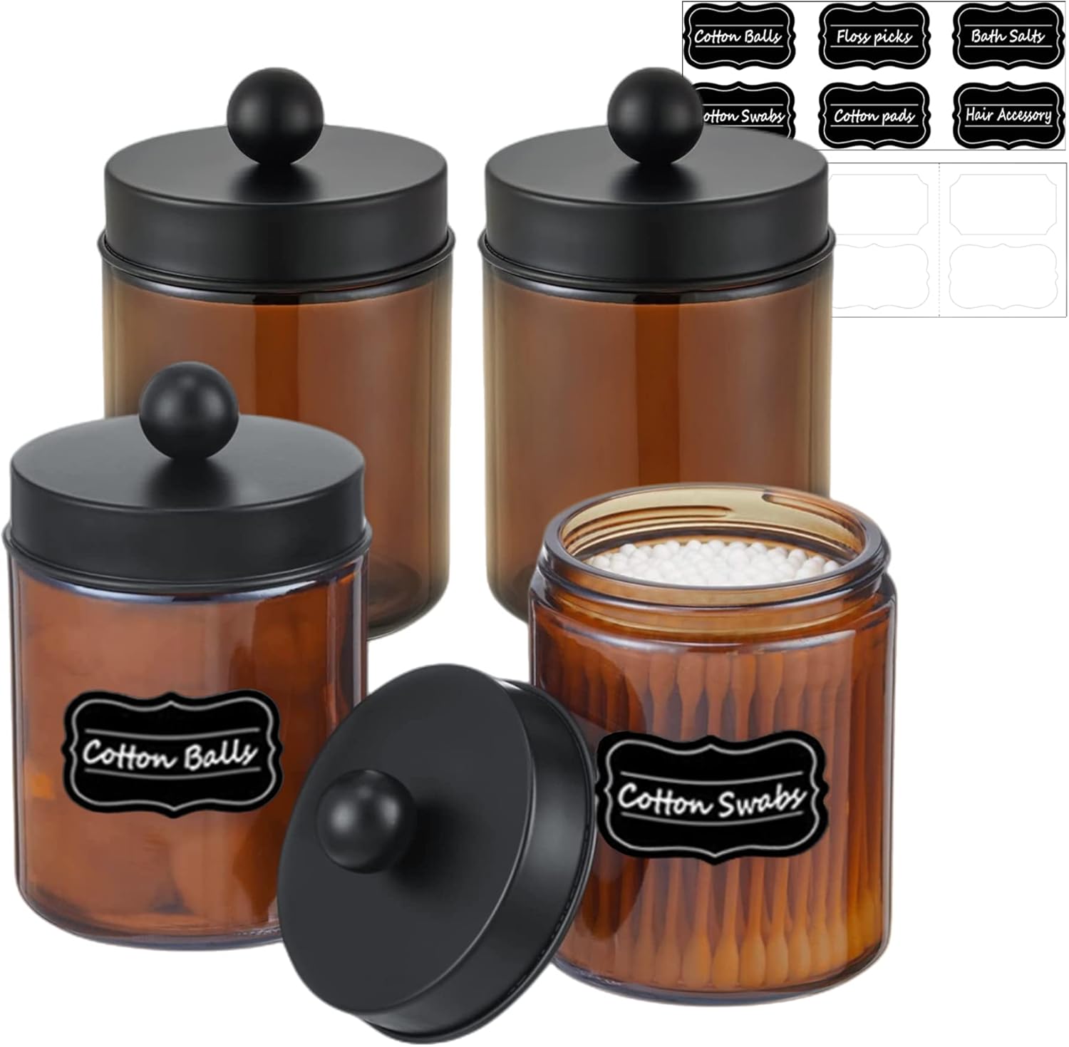 BIKALAN Glass Cotton Buds Container, Dressing Table, Bathroom Organiser