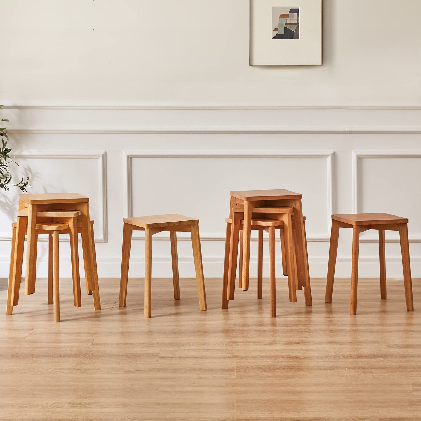 IBUYKE Chaise Salle à Manger/Tabourets de Bar Empilables en Bois Massif Sièges Lisses pour Salon, Cuisine, Bistrot pour Salon, Cuisine (4, Couleur Bois Naturel-4 pièces, M)