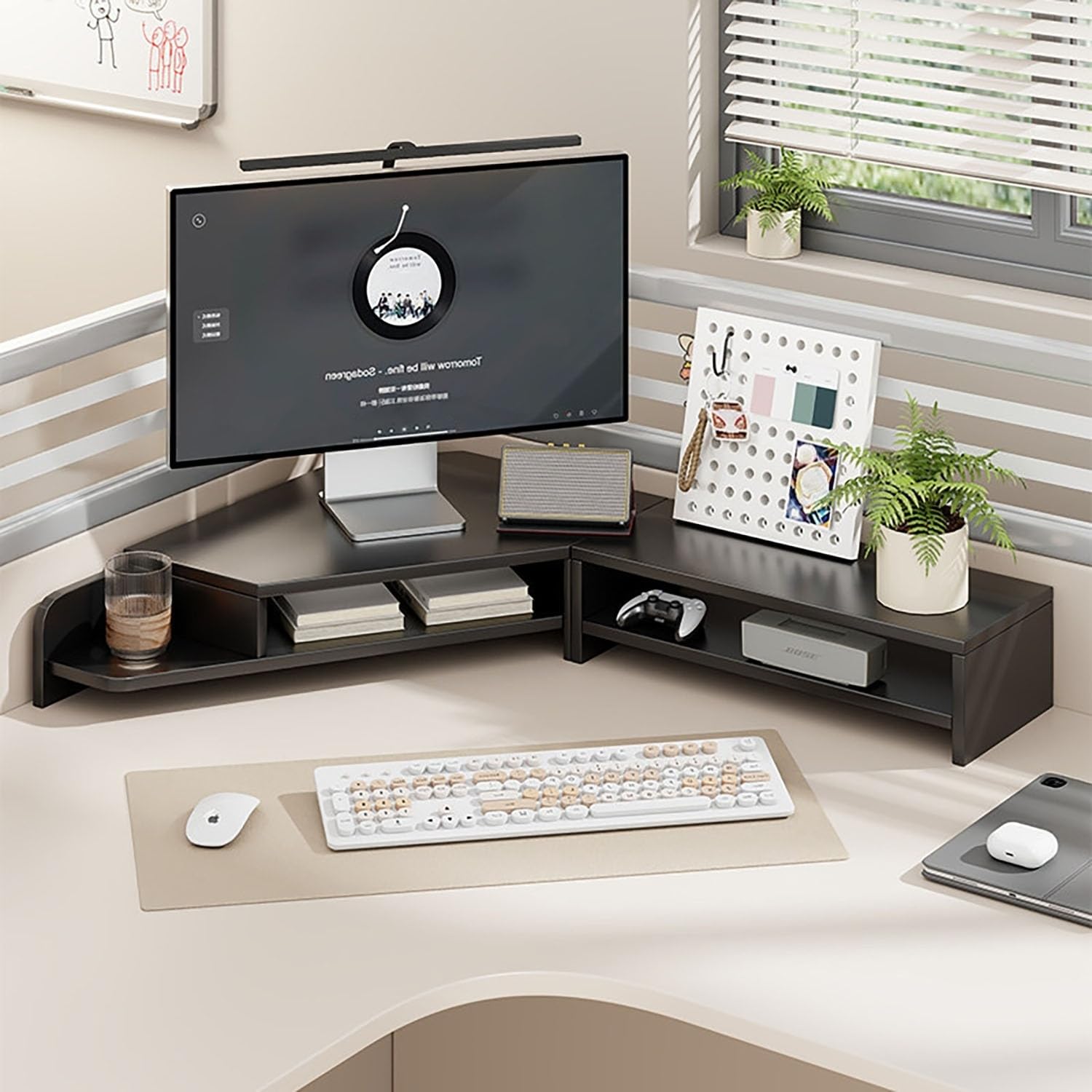 Wooden Monitor Stand, Built-In Storage, for Study Office Display