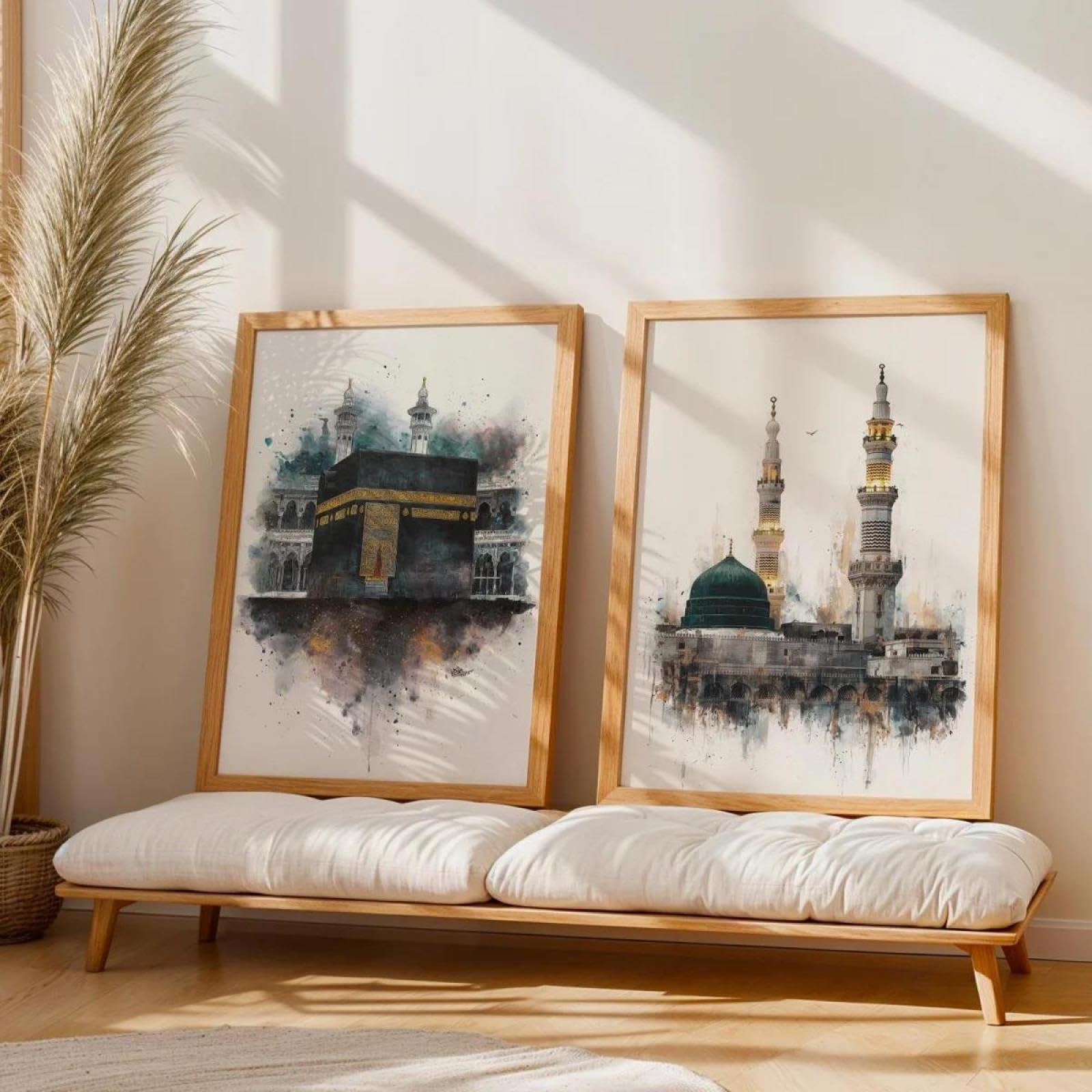 Baibexing Islamic Masjid Nabawi Canvas Painting Poster Prints Modern Ramadan Muslim Wall Art Bedroom Home Decor 30X40Cmx2Pcs Unframed