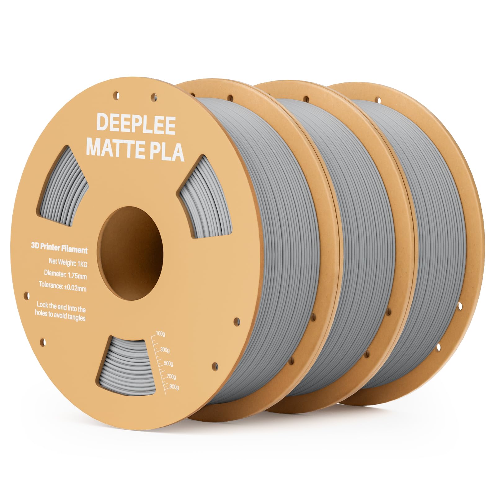 DEEPLEE Matowy filament PLA, 1,75 mm, matowe wykończenie, łupkowo-szary 3 kg (3 x 1 kg), dokładność ± 0,02 mm do drukarek FDM