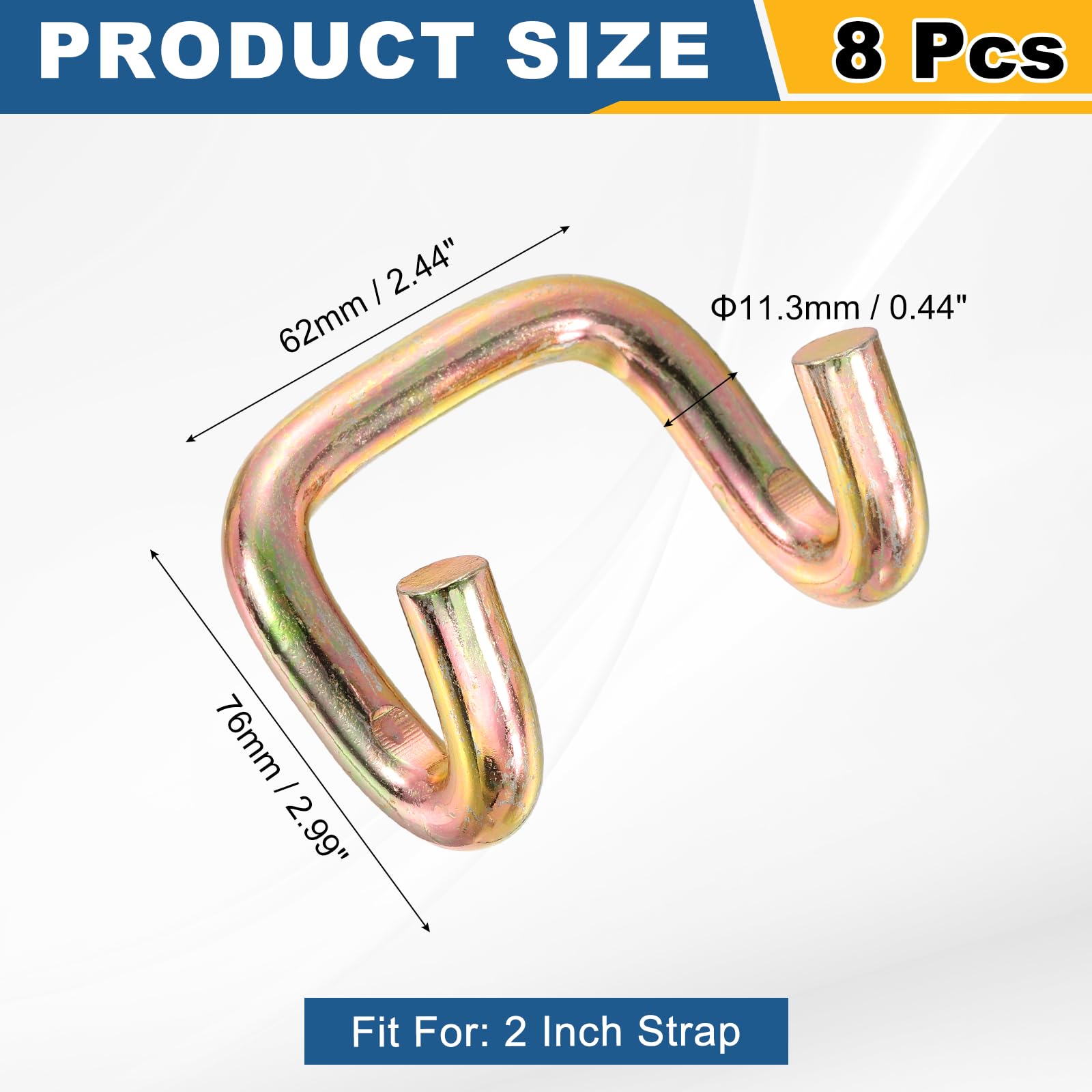 QUARKZMAN 8pz Doppio J Gancio 11.3mm Dia 11023lbs Cricchetto Cinturino Fissaggio Gancio per 2" Fissaggio Cinghie Matrimonio Auto Camion Rimorchi Doppio Riga Ganci Legatore Accessori