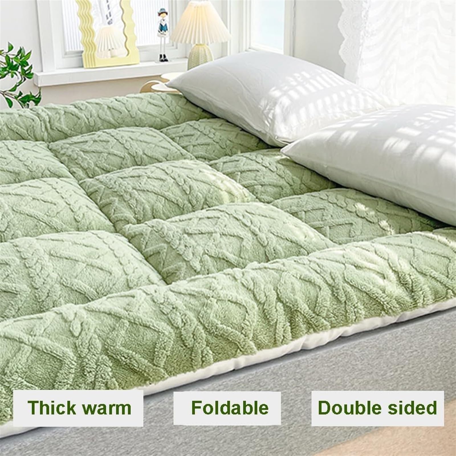Colchón de futón japonés, colchón de futón de Piso Plegable, colchón de Tatami Suave y Grueso, colchón de futón Doble/Acolchado/Individual, colchón de Piso portátil para Adultos (Color : Gree