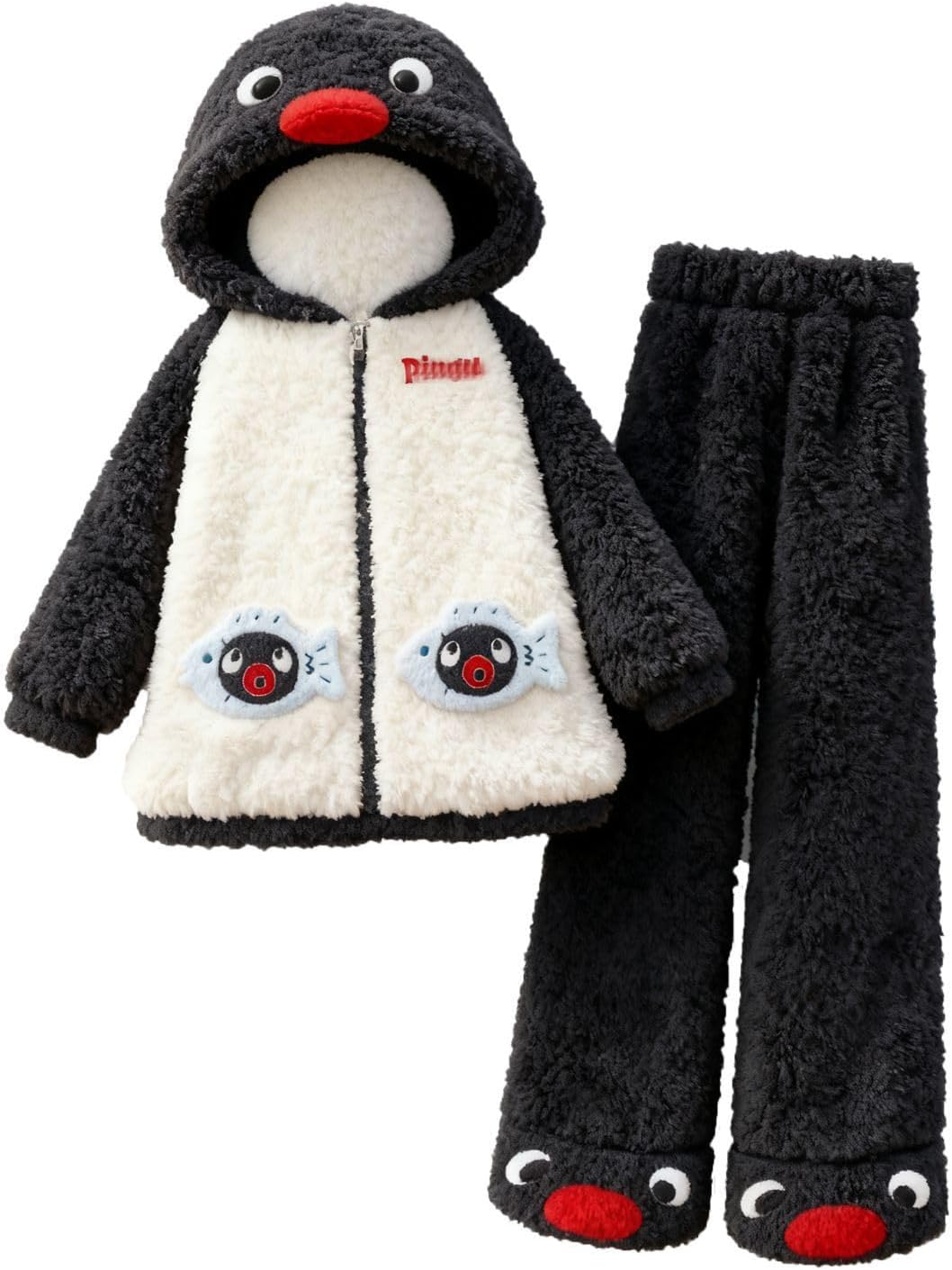 [FMnvGsd] ピングー パジャマ 着ぐるみ 子供・大人用 フード付き 2点セット かわいい ルームウェア 冬 部屋着 ハロウィ