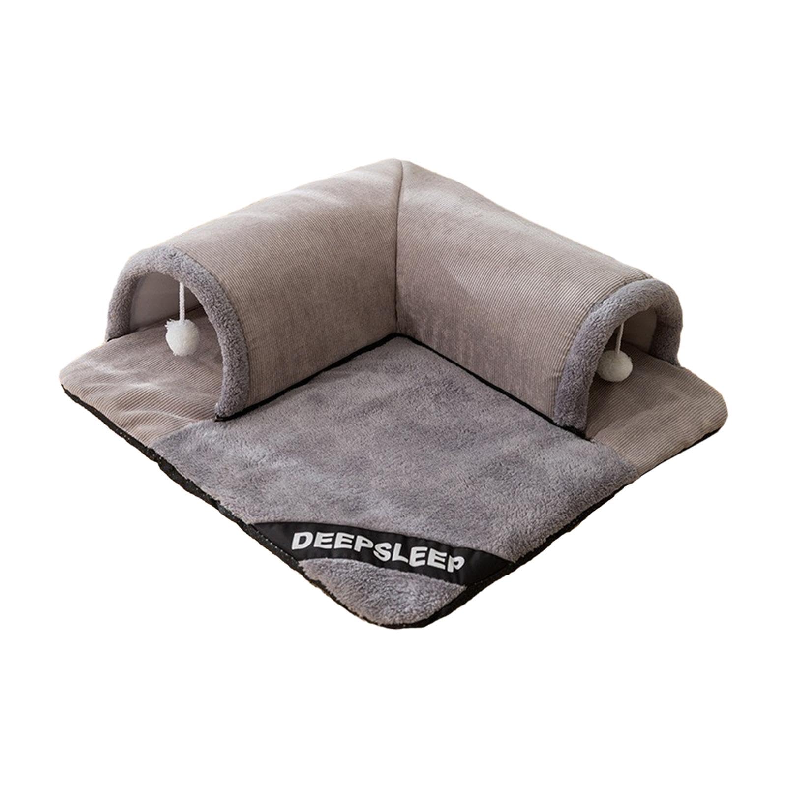 F Fityle Lit Tunnel pour Chat, Centre de Jeu d'Entraînement, Tunnel avec Boules Suspendues Interactives pour Chat, Chaton, Gris