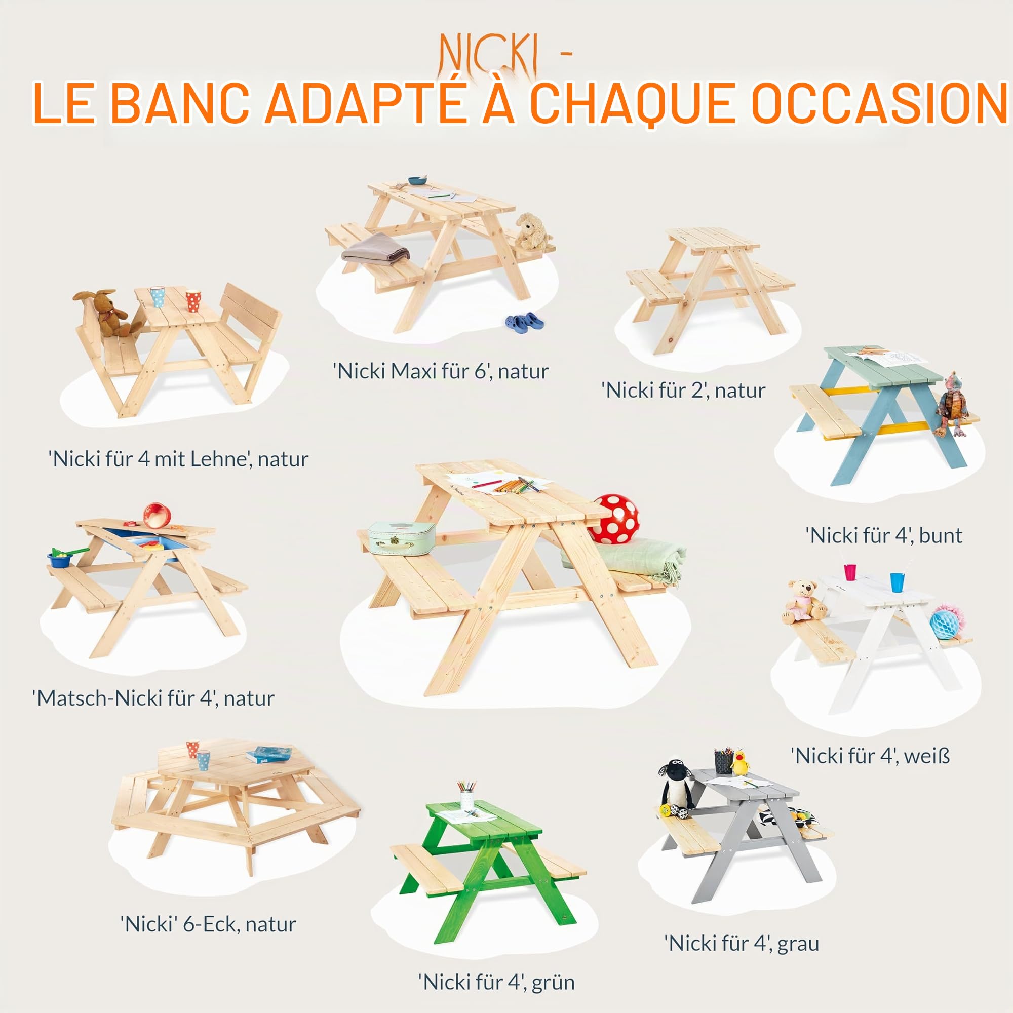 Pinolino Pique-Nique-Table - Nicki - Bois - Hexagonale, Naturel