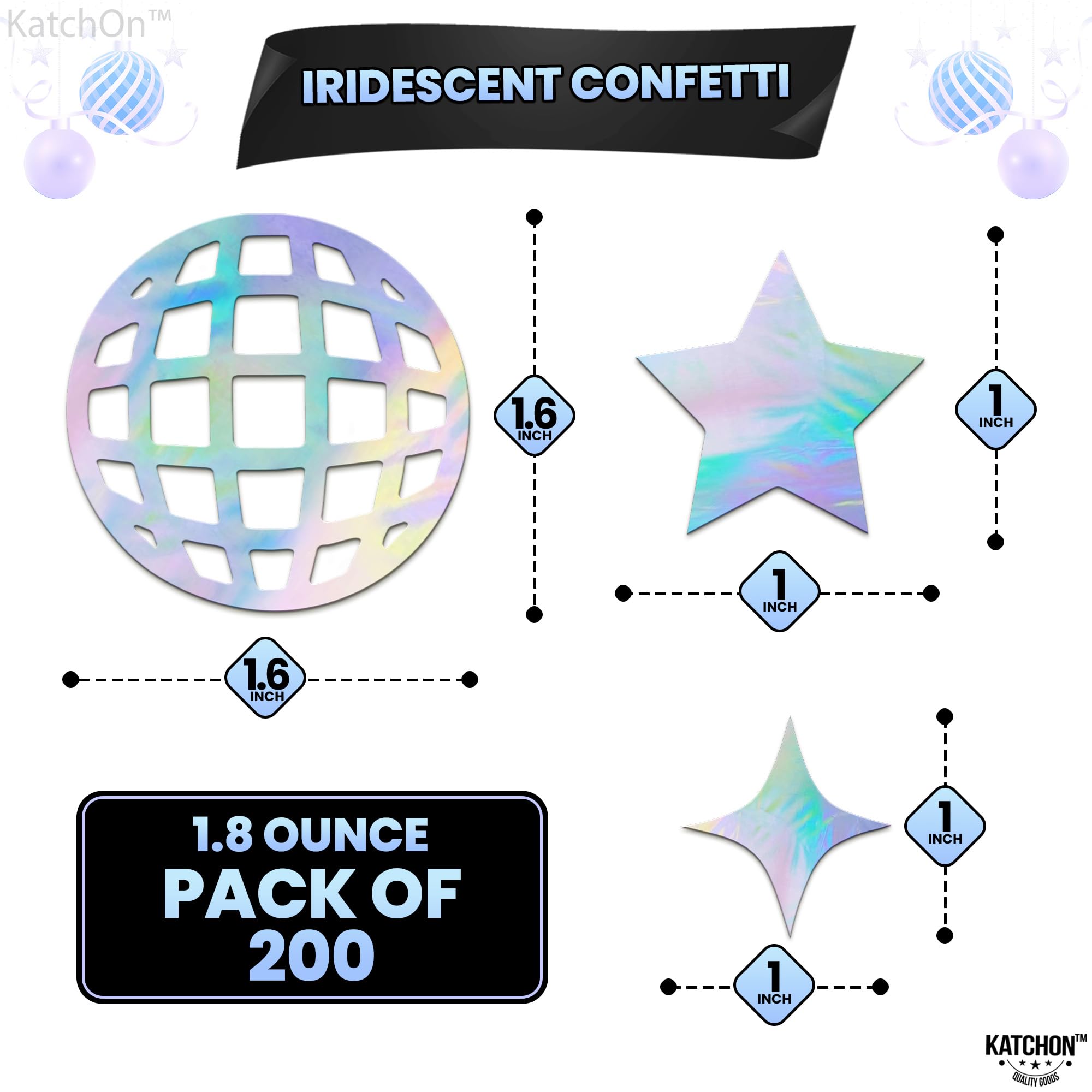 KatchOn Disco Holographic Silver Confetti - Pack of 200 for New Year's Eve Party 2025 | Shiny Decorations