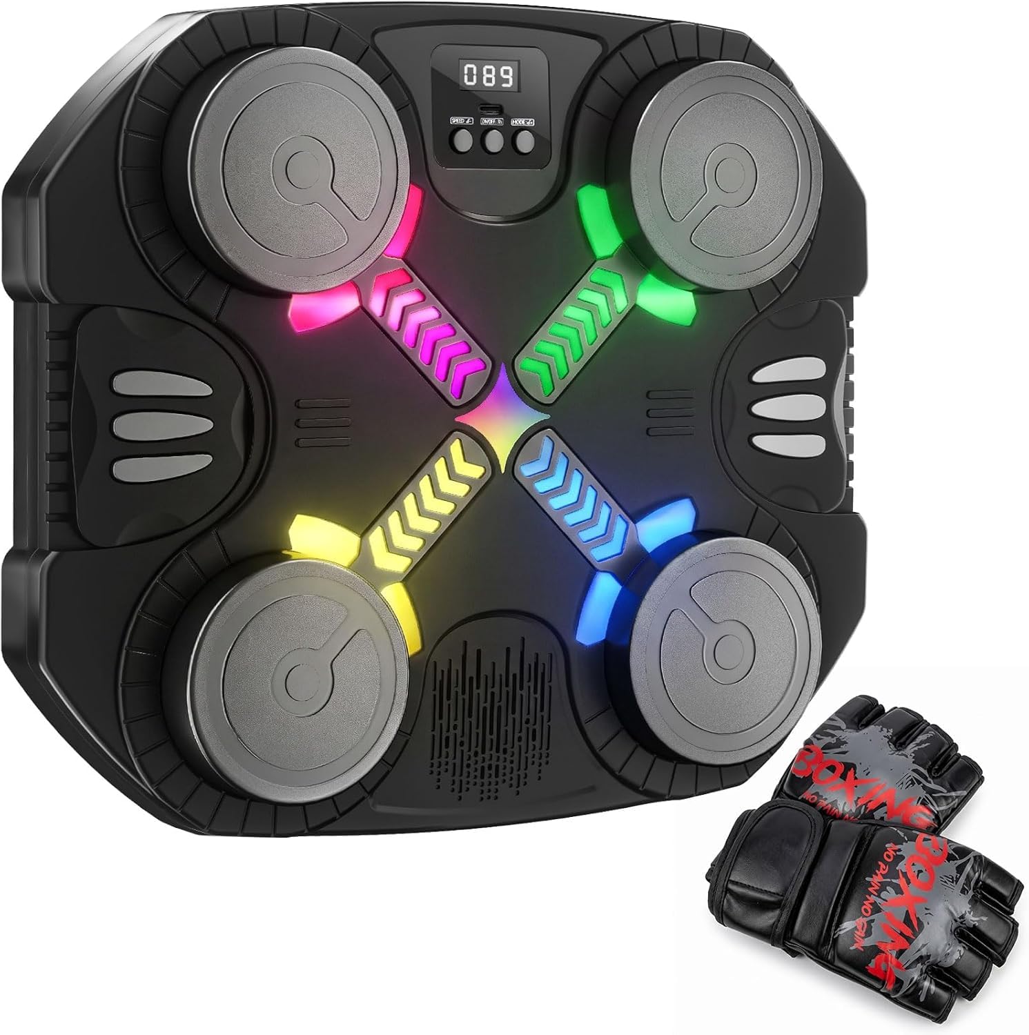 Máquina de Boxeo Musical para Niños, Máquina de Boxeo Bluetooth Montada en Pared con Guantes, Luces y Retroalimentación Sonora, Niños y Niñas de 3 a 12 Años (Negro)