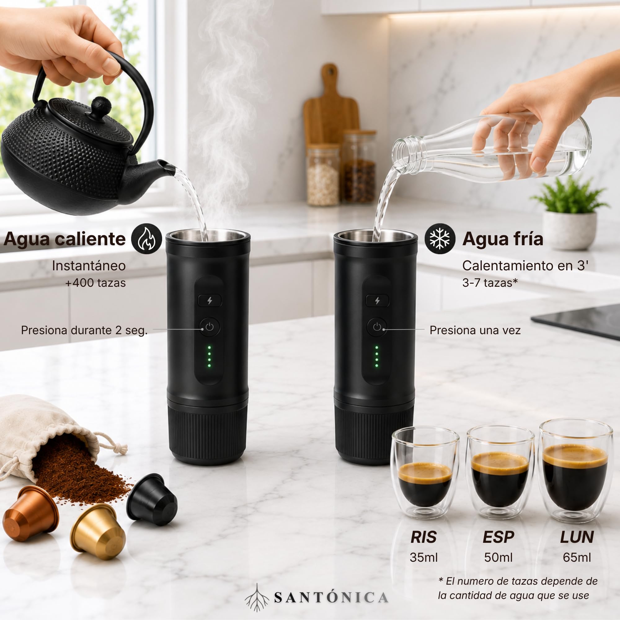 Cafetera Portatil Capsulas 2 En 1 Y Cafe Molido, Cafetera Capsulas Portatil 20 Bar Con Calentamiento Y Carga Rapida USB C, Compatible Con Capsulas Para Viaje