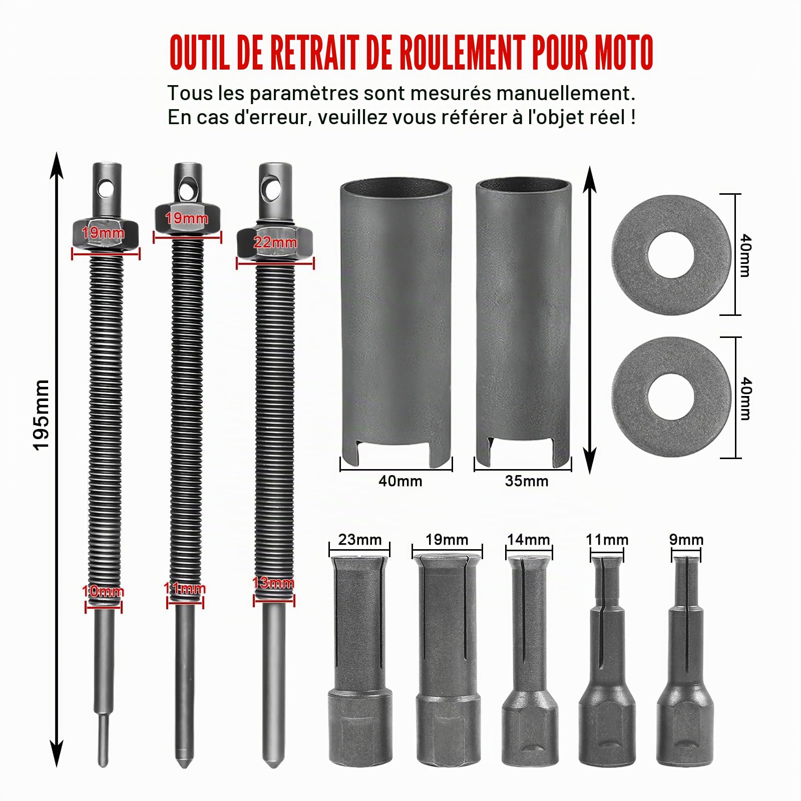 Extracteur de Roulement Interieur, 9-23mm Extracteur de Roulements Moto Velo, Universel Doutils Extracteur Roulement, Kit D'outils d'extraction, Ensemble D'extracteurs de Roulements Intérieurs (Gray)