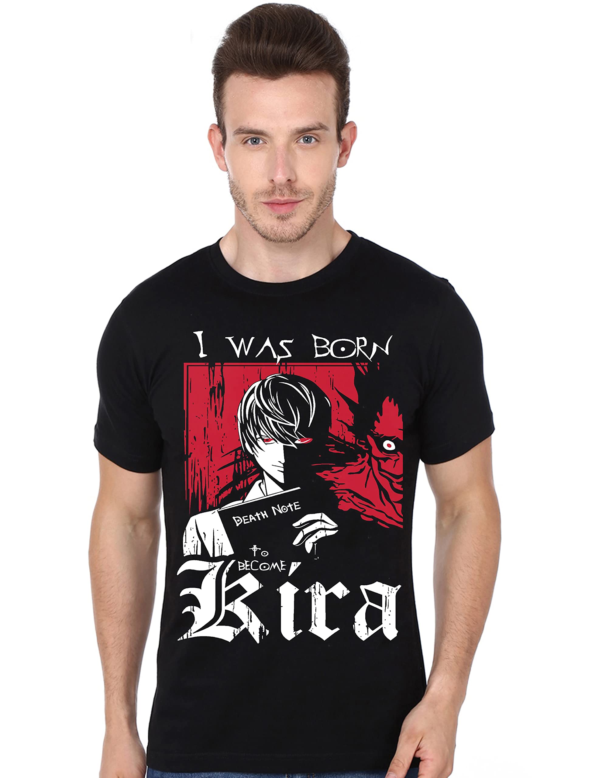 COOQUE Naruto Anime Death Note t Shirt for Men Printed Half Sleeve Round Neck Black T-Shirt for Men's/Boy's Pack of 1 pc