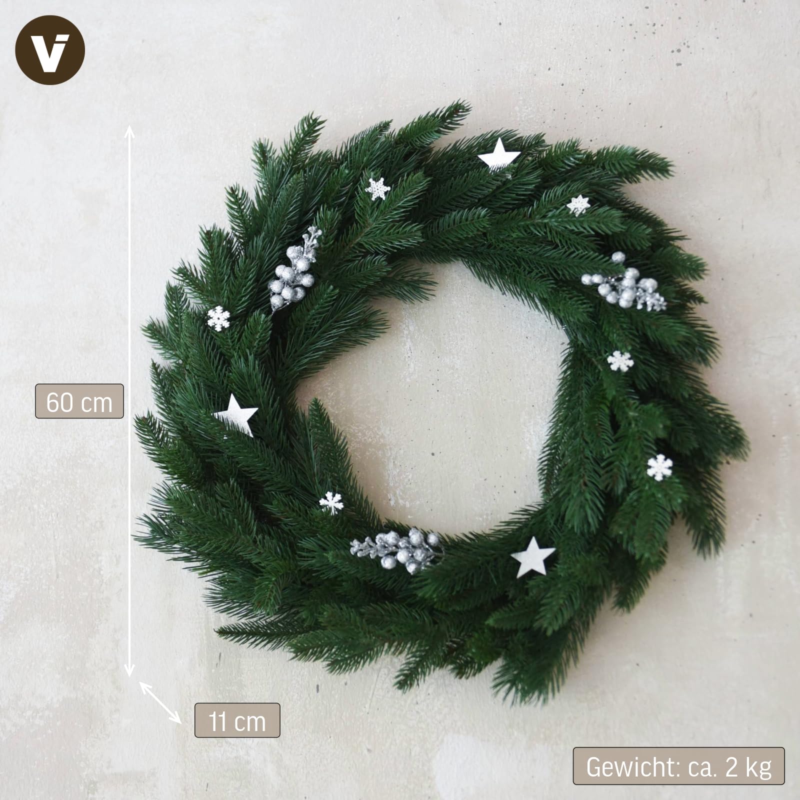 VIVANNO Weihnachtskranz BORDINO - Kunstkranz 60x11 cm Tannenkranz Grün