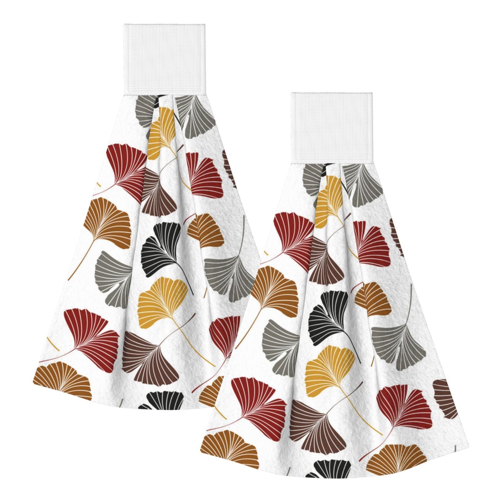 DOPKLNA Ginkgo Leaves, 2 Pcs Hanging Coral Fiber Hand Towels for Bathroom, Absorbent Kitchen Towels