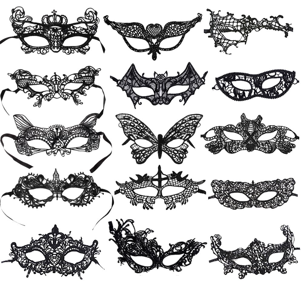 Mesee 15 Pieces Masquerade Masks, Women's Sexy Lace Mask Various Party Queen Mysterious Hollow Eye Masks for Cosplay Prom Party Costume Ball Venetian Halloween Nightclub