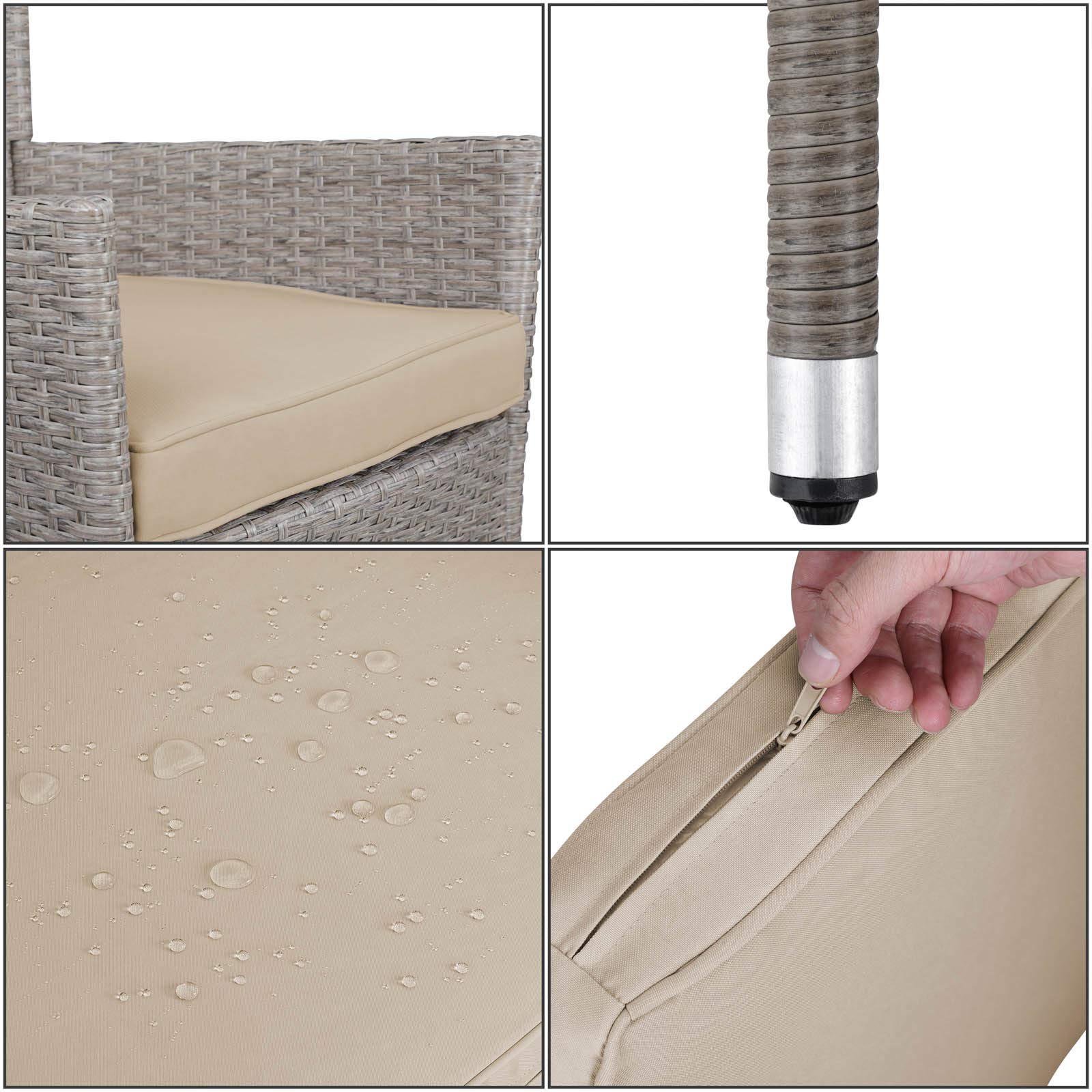 CASARIA 2X Sillas de Jardín Poliratán Apilables Beige Cojines Lavables Asientos Exterior Terraza Balcón