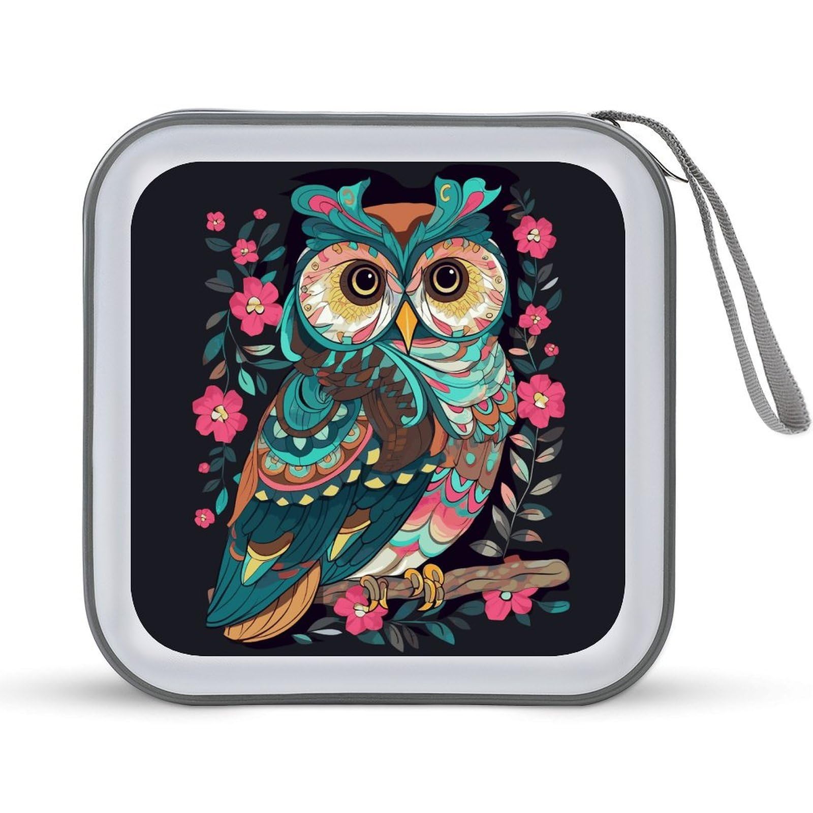 VstaDank Anime Owl CD Case with Hand Strap Lightweight DVD Wallet Holder 40 Capacity CD/DVD Case Wallet Protective CD Wallet CD/DVD Portable Storage Binder for Car Home Office
