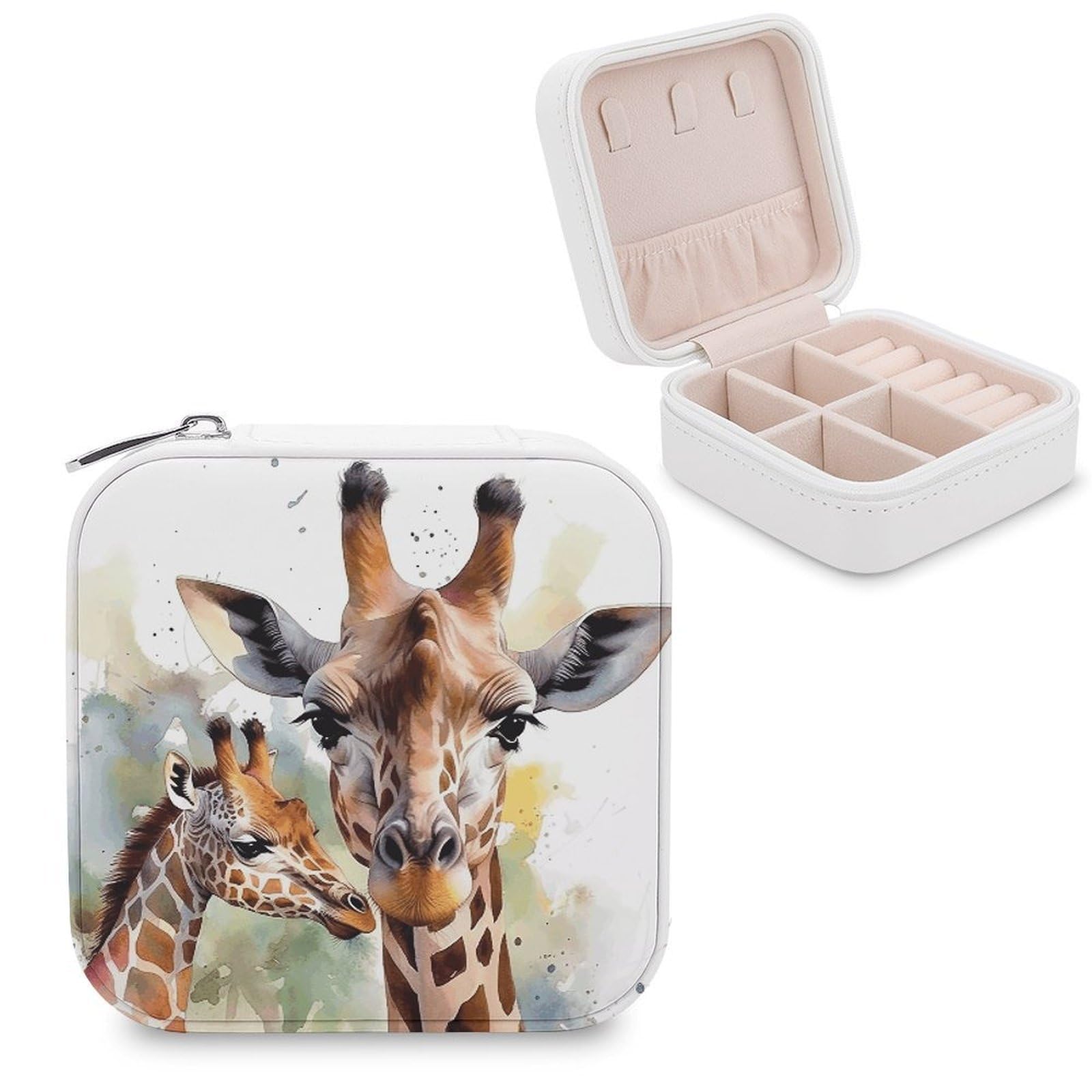 VstaDank Watercolor Deer Giraffe Jewelry Box Portable Mini Travel Case Display Storage Holder Boxes PU Leather Small Jewelry Organizer for Women for Stud Earrings Rings Necklaces Bracelets