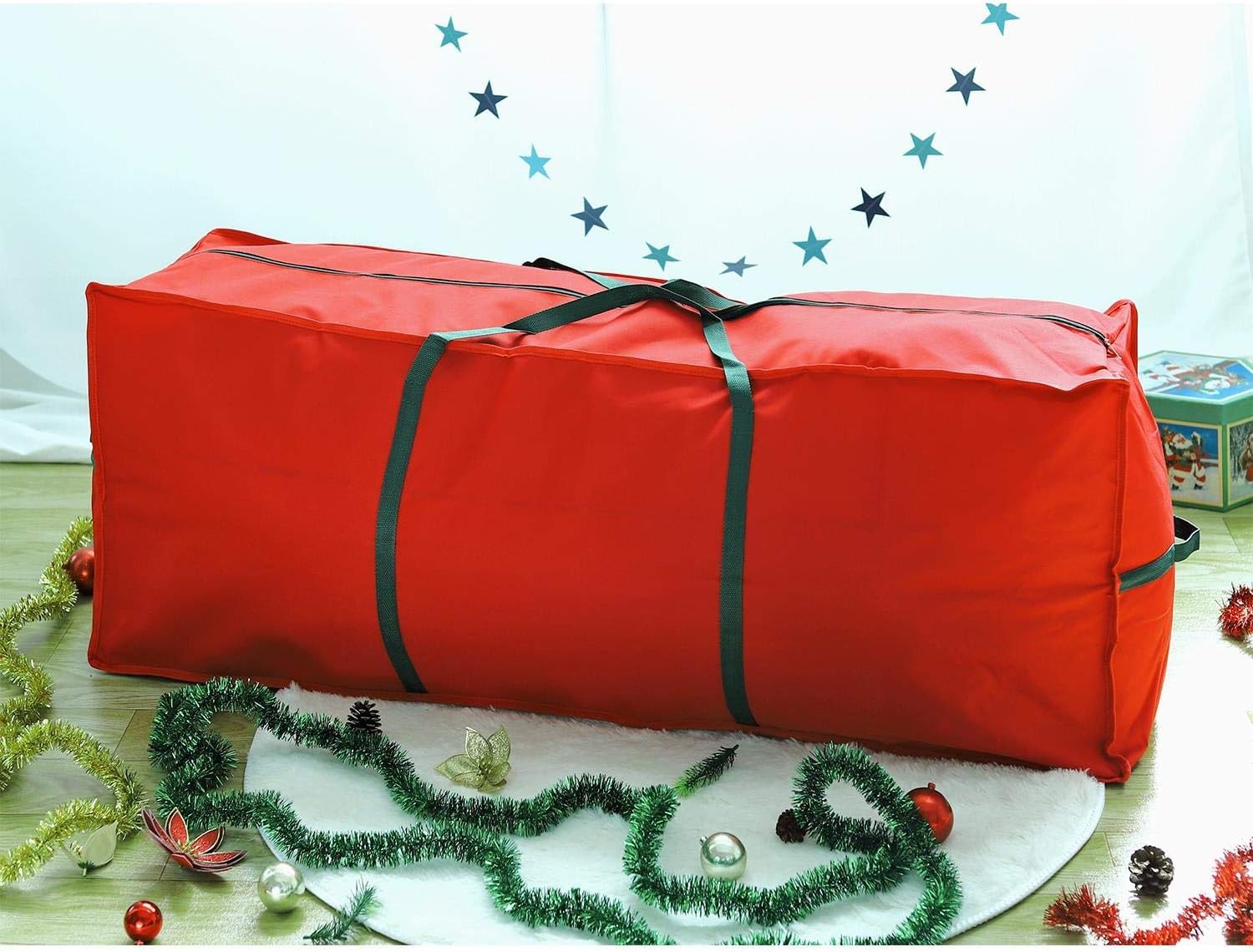 Skyte Red 7Ft/9Ft Christmas Xmas Tree Decoration Lights Presents Gift Zip Up Sack Fabric Storage Bag Waterproof Décor Accesories Organiser (124 X 30 X 50 Cm)