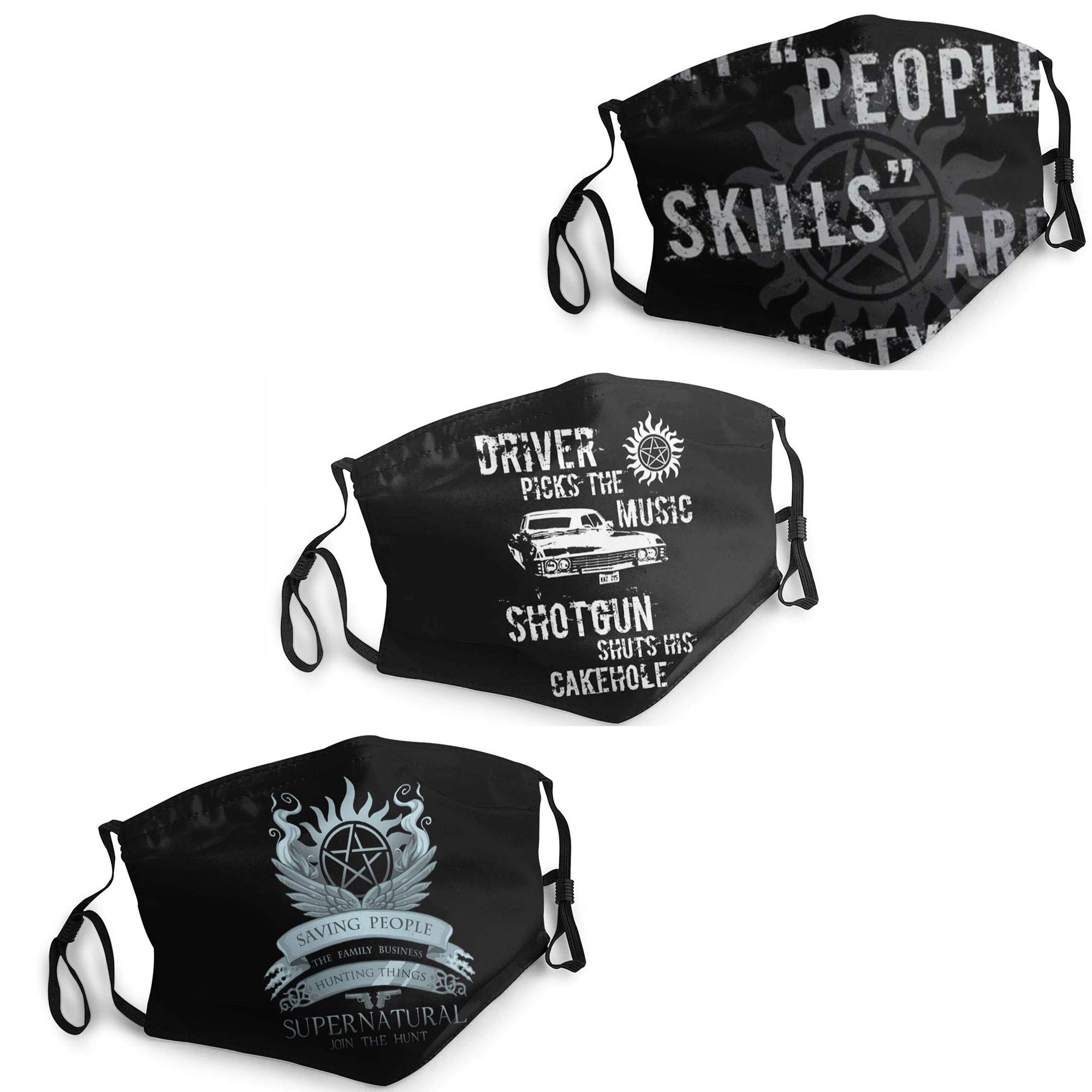 Supernatural Face Mask Washable 3PC with 6 Filters Mouth Cover Merch for Anime Party Decoration Cosplay