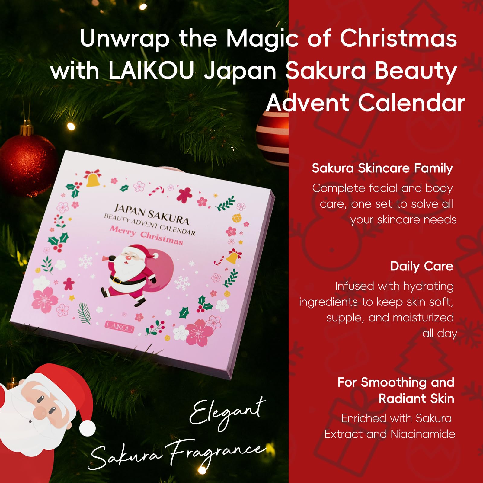 2025 Beauty Adventskalender Damen, 24-teiliges Sakura Weihnachten Adventskalender Geschenke, Sakura Gesichtspflege Set für Frauen Mädchen & Teenager