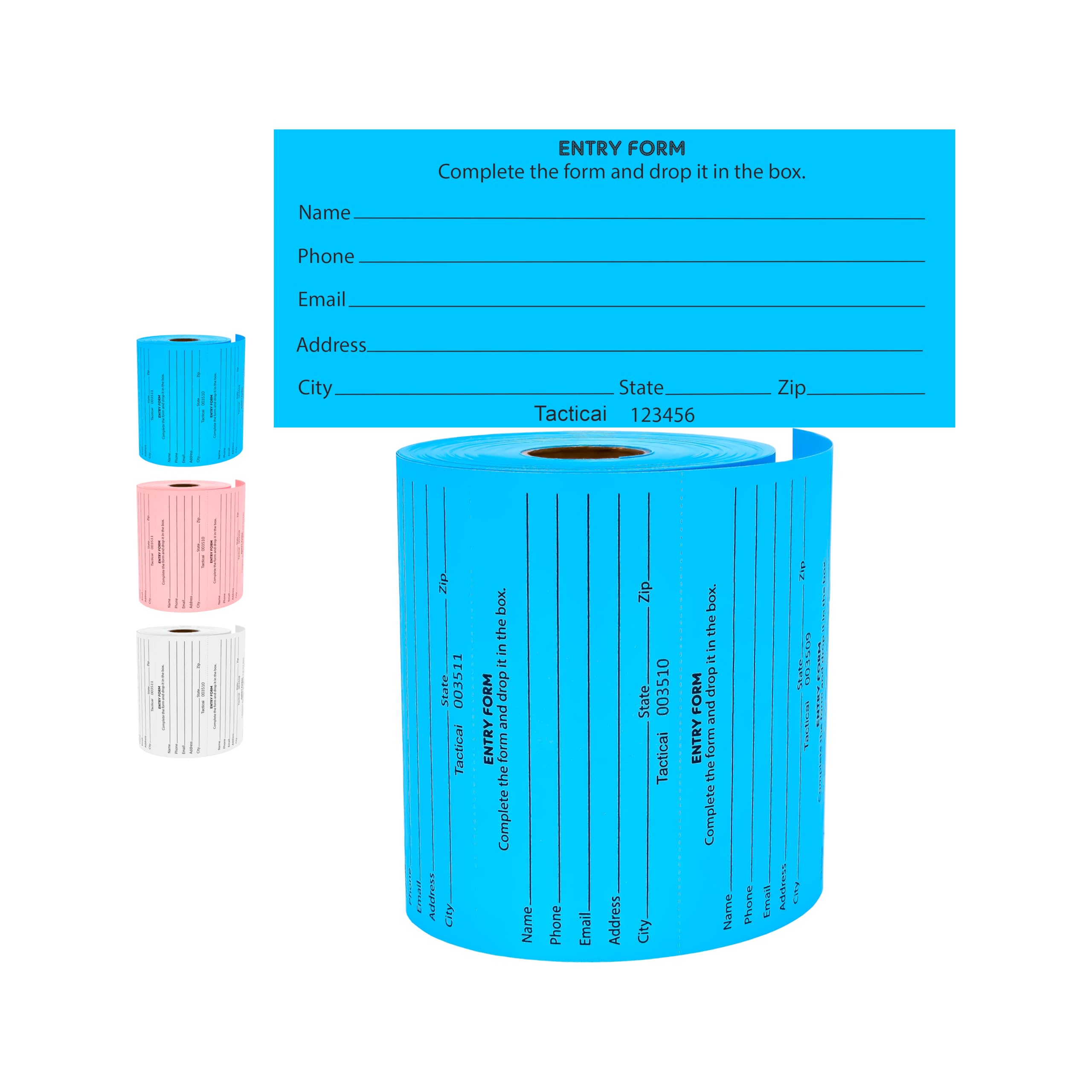 Tacticai 500 Raffle Tickets, Blue (1 of 3 Colors), Raffle Cards, Entry Form with Name, Phone, Email & Address for Events & Prizes