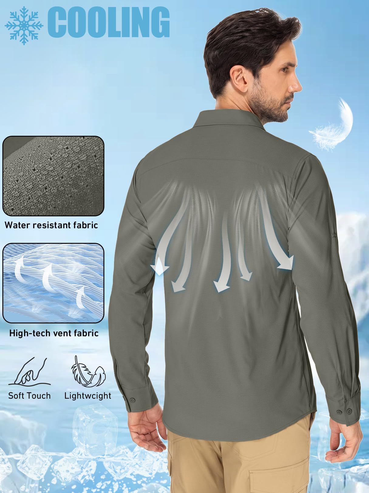 Camisas de pesca con protección solar para hombre, manga larga, para viajes, UPF 50+, UV, secado rápido, para safari, camping, senderismo, camisas con botones