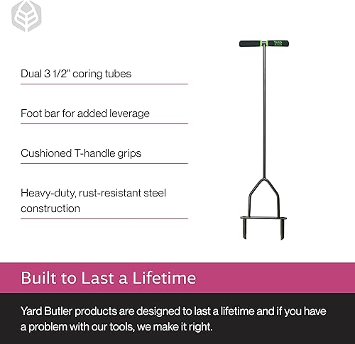 Miniatura 4 de Yard Butler Aireador Manual de Césped con Extracción de Núcleos, ID-6C - Herramienta de Cuidado del Césped para Airear - Mango Largo - Construcción