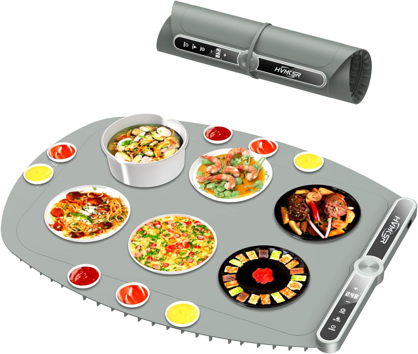 Extra Large Food Warming Mat - Fast Heating Silicone Electric Warming Tray with 9 Level Temperature, 6-Hour Timer, Child Lock & Anti-Scald Design | Portable Food Warmer for Parties Home Travel (Gray)