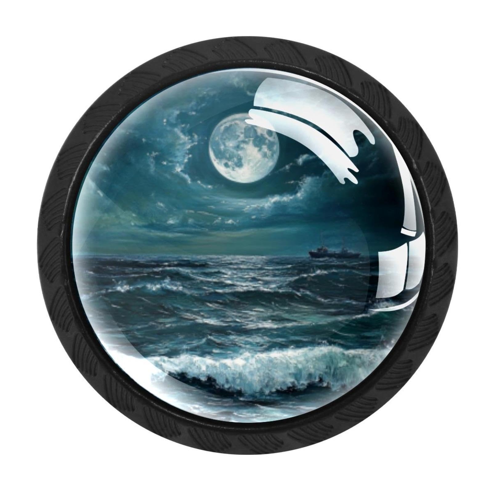 CHENZZZZ 4 Pack Sea Ocean Moon (1) Kitchen Cabinet Knobs Drawer Knobs Dresser Knobs Matte Black Zinc Knobs Drawer Pulls Door Knobs Dresser Drawer Handles Knobs for Dresser Drawers