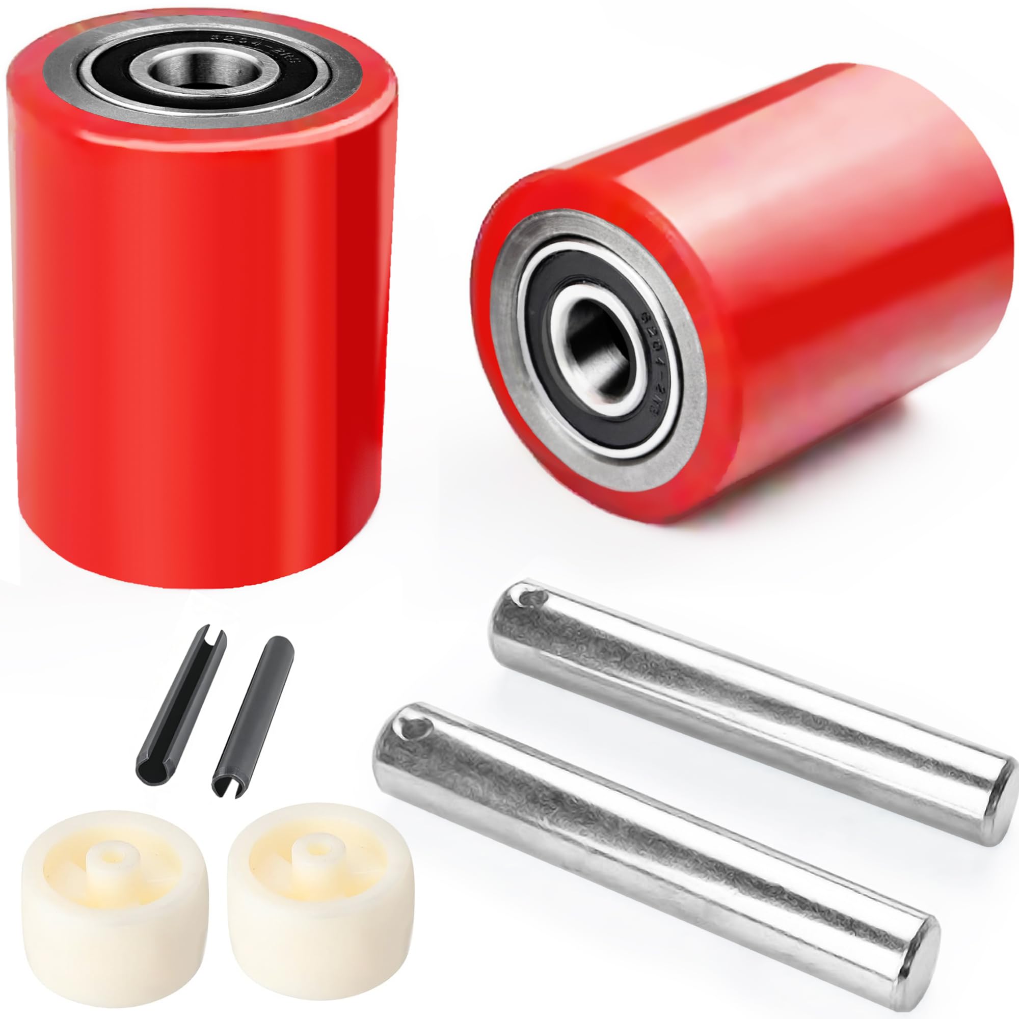 Heavy Duty Pallet Jack Load Wheels Replacement Kit 3"x3.75" (Red,1 Pair)