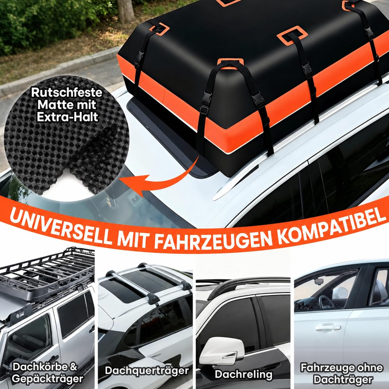 Dachgepäcktasche 570 L / 21 ft³, wasserdichte 900D PVC Dachbox-Tasche mit Verstärktem Reißverschluss, Anti-Rutsch-Matte, Befestigungsgurten und Aufbewahrungstasche, für die meisten Fahrzeuge