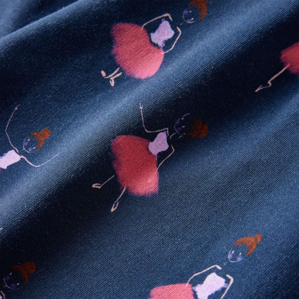 Vestido infantil azul marino para niña, vestido de algodón de manga larga con estampado de bailarinas, transpirable, cómodo, adecuado para uso diario, fiesta, cumpleaños, escuela, vacaciones