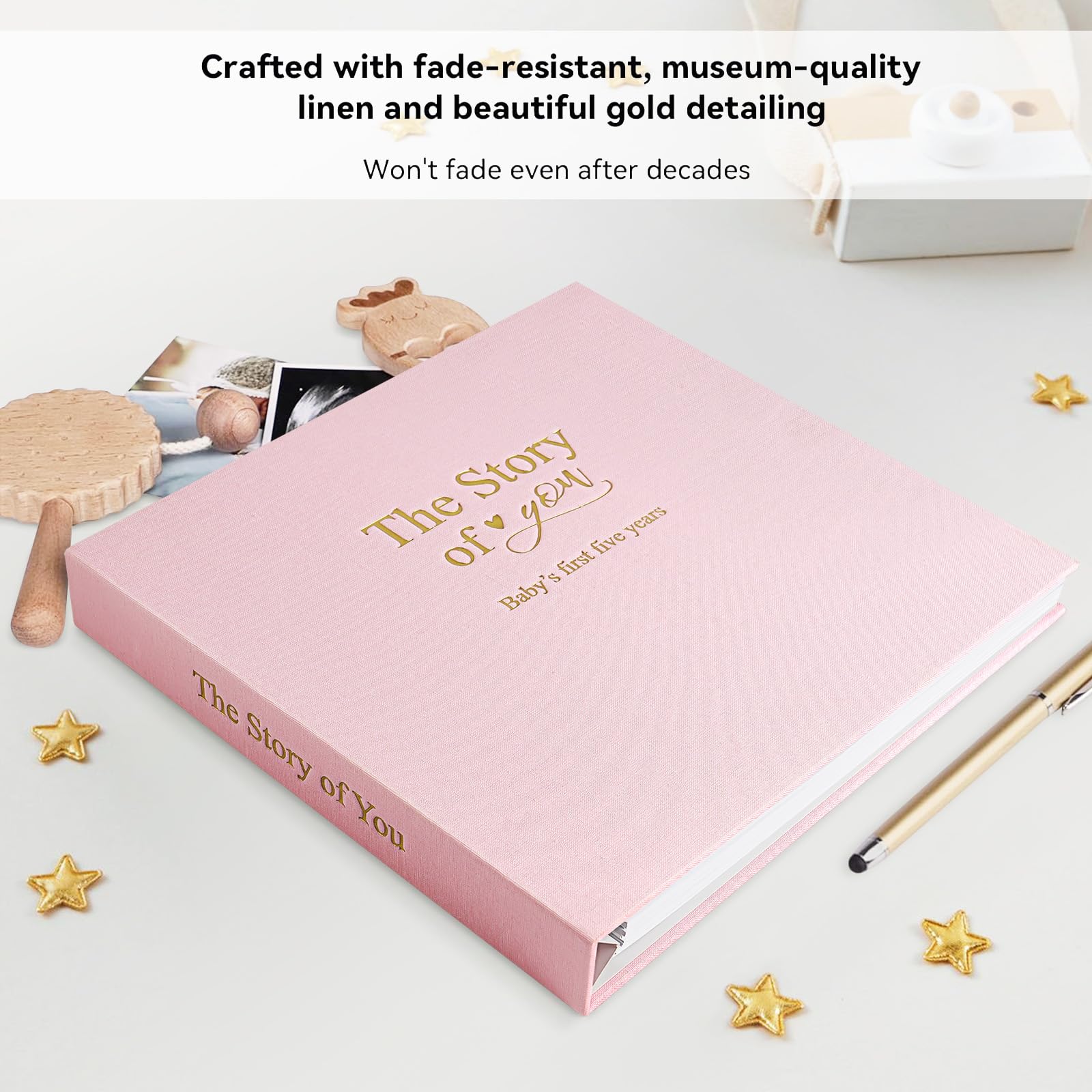 Libro dei ricordi per bambino o ragazza senza tempo per i primi 5 anni, libro di lusso per bambini, pietra miliare, libro neutro per album fotografici, album fotografico per baby shower, per neo