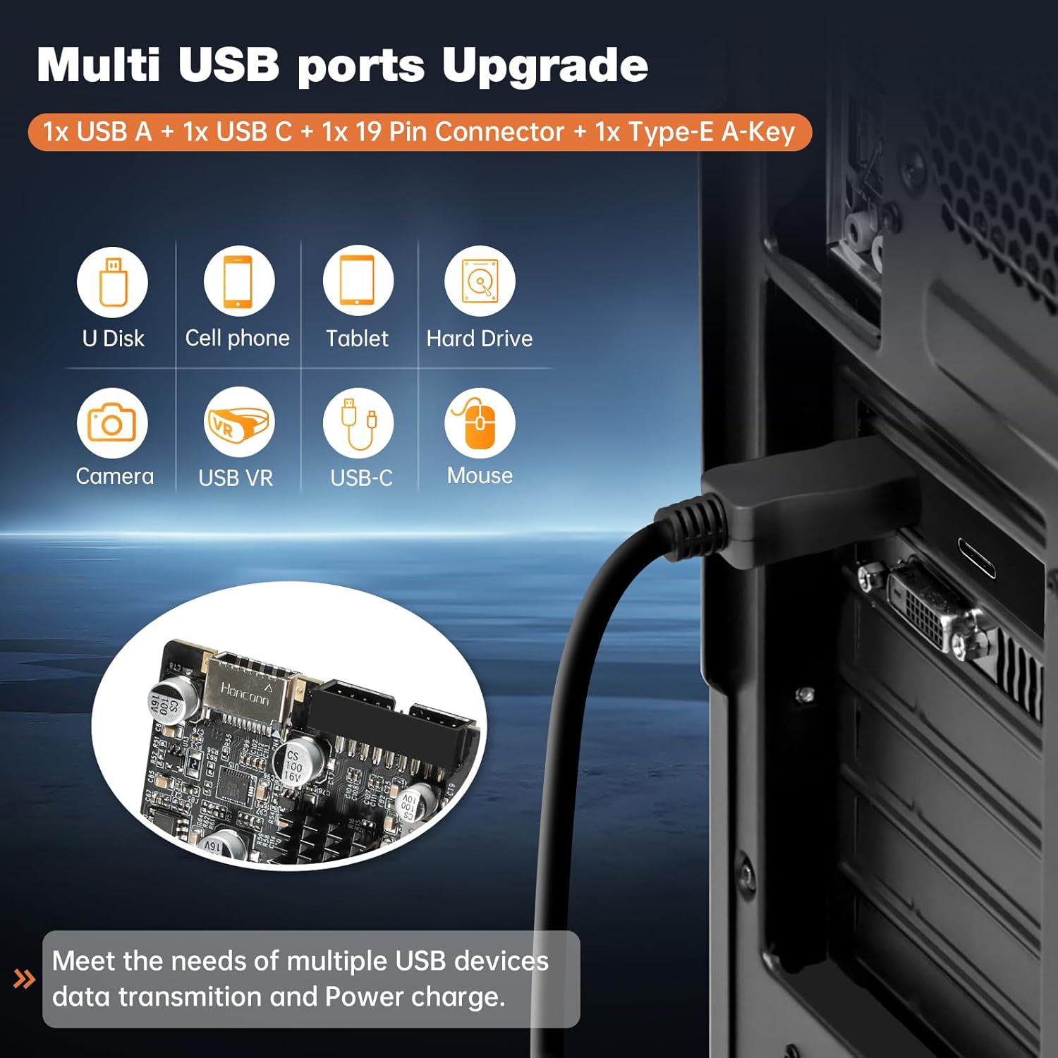 PCIe to USB C 3.2 Gen 2 Expansion Card 10Gbps PCI-E Card with USB-C + Type A + Type-E A-Key Front Panel Add-On Adapter + Internal 19/20 Pin Connector