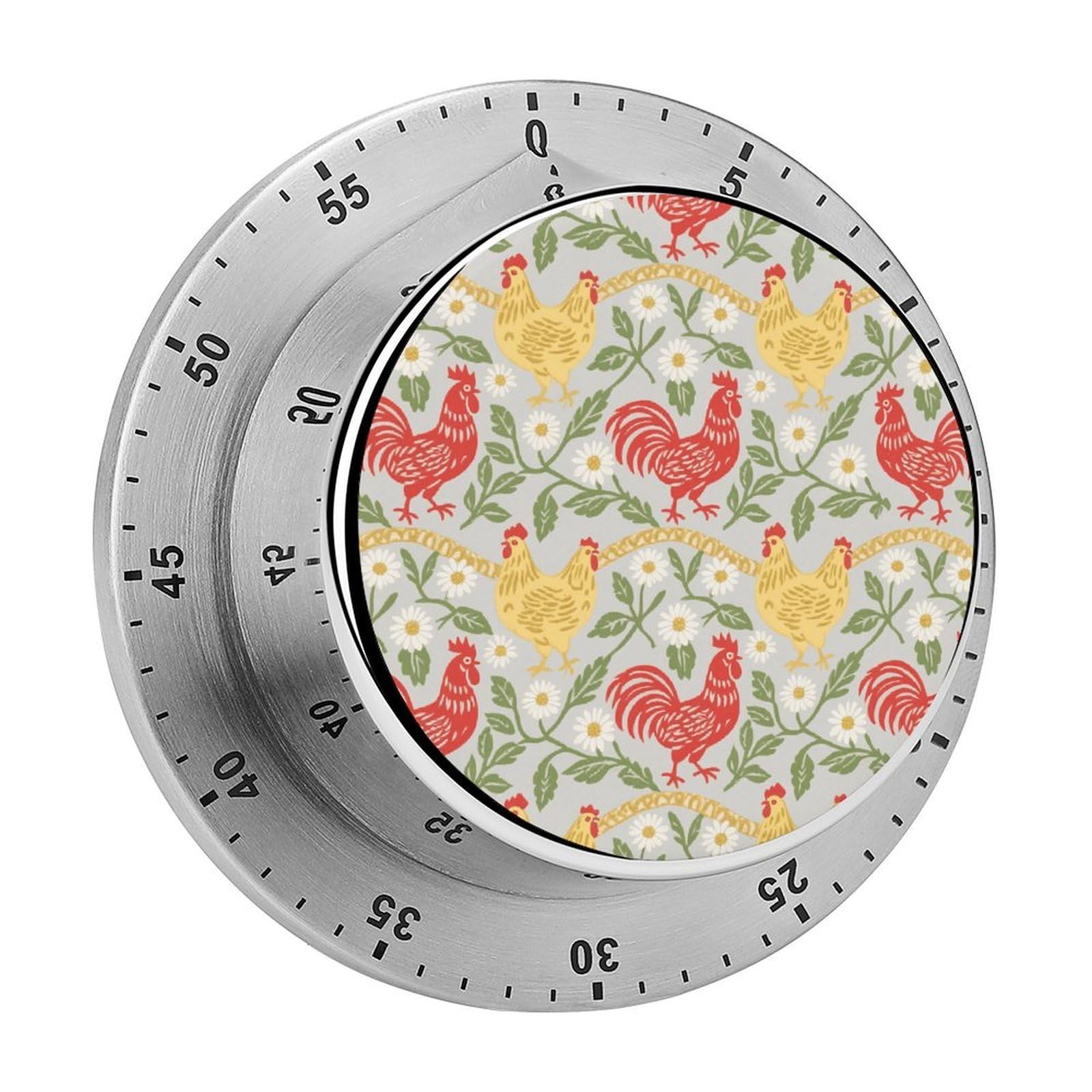 Chicken and Rooster Timer Exquisite Stainless Steel Body Mechanical Desk Timers 60 Minutes Visual Countdown Timers with Magnetic Backing Loud Alarm Kitchen Timer for Cooking
