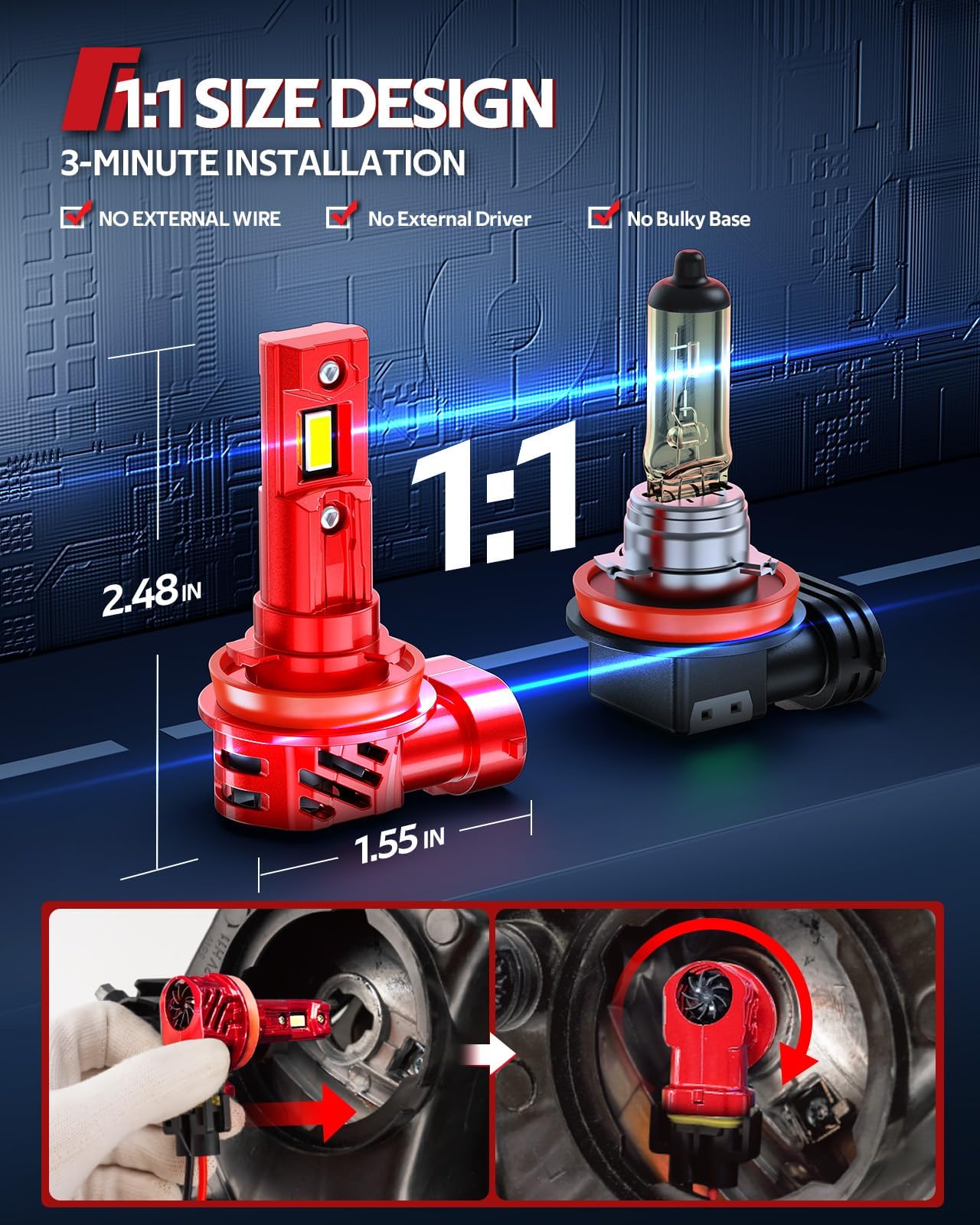 Torchbeam H11 Bulbs Kit 45000 LM 800 Superior Brighter H11 H8 H9 Fog Bulbs Build-in Canbus Decoder 6500K — view 4