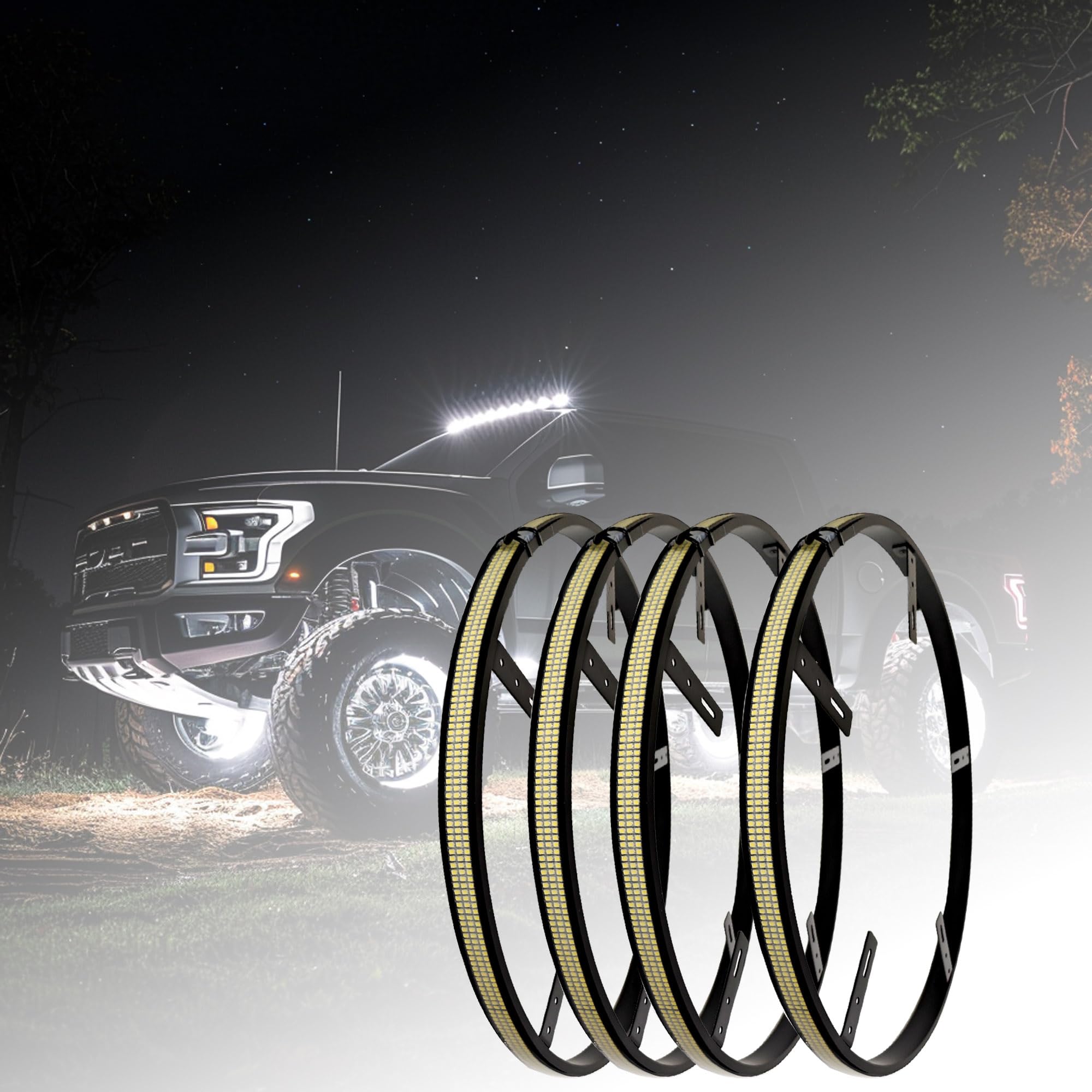 17 Inch White Wheel Lights with 3930 LEDs Super Bright High Density Illumination, IP67 Waterproof Dual Zone Controller and Swing Flashing Mode, Smoked Kit Design for Cars Trucks Off-Road (Triple Row)