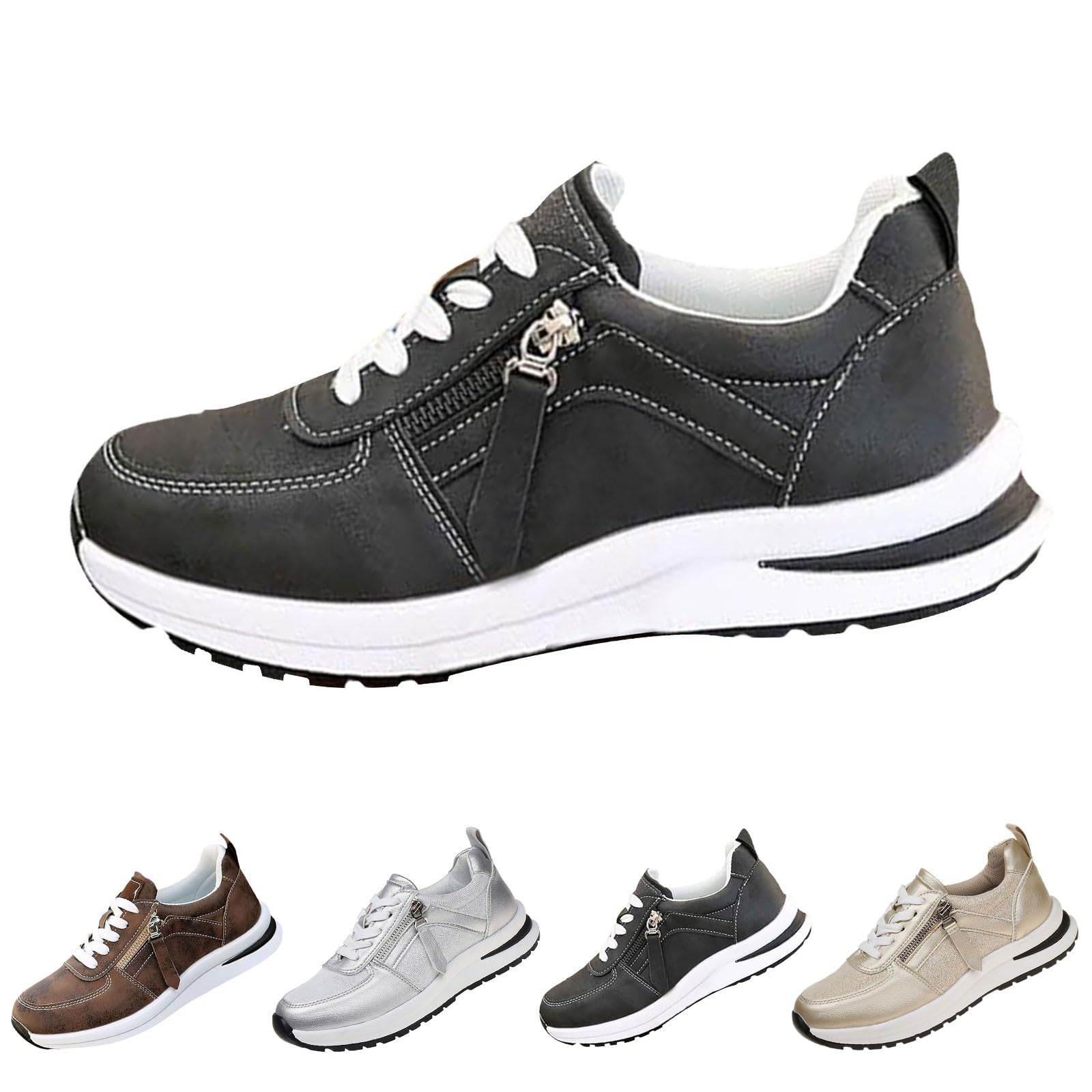 Generisch Baskets avec fermeture éclair pour femme - Chaussures de sport confortables - Chaussures de tennis orthopédiques douces et légères - Antidérapantes