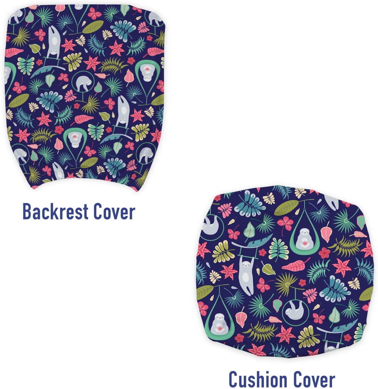 Ambesonne Tropical Office Chair Slipcover, Exotic Art Pattern of Tropic Colorful Flowers and Leaves Hanging Sloths, Protective Stretch Decorative Fabric Cover, Standard Size, Indigo Blue image 3