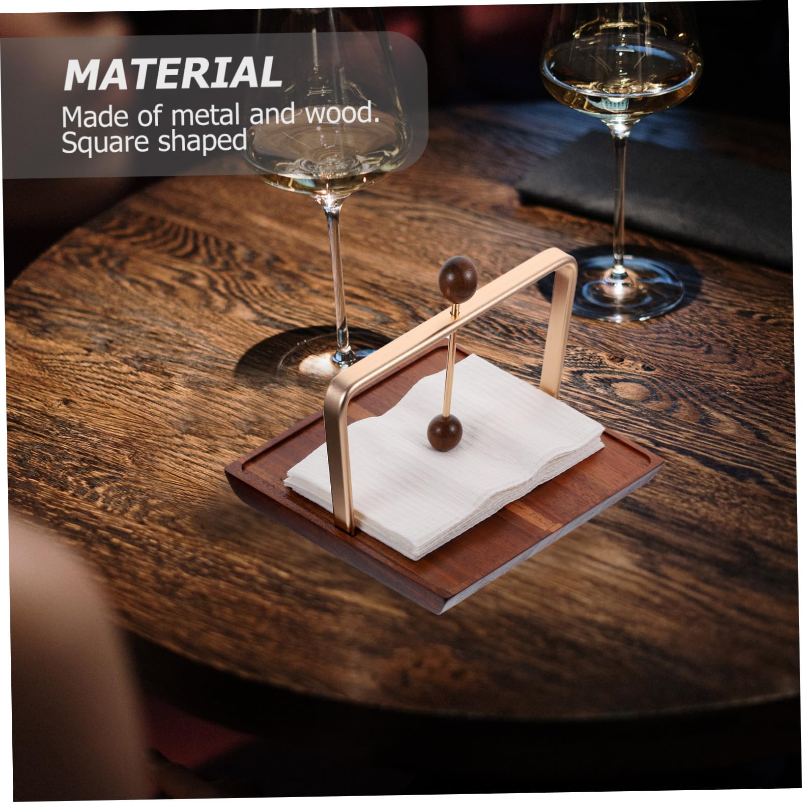 Servilletero de Madera y Hierro Marrón Gran Capacidad, Diseño Cuadrado Elegante y Seguro para Restaurantes y Cafés