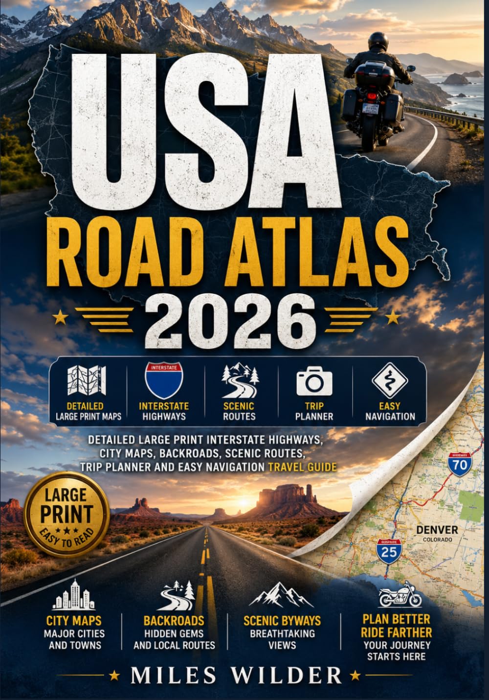 USA Road Atlas 2026: Detailed Large Print Interstate Highways, City Maps, Backroads, Scenic Routes, Trip Planner and Easy Navigation Travel Guide