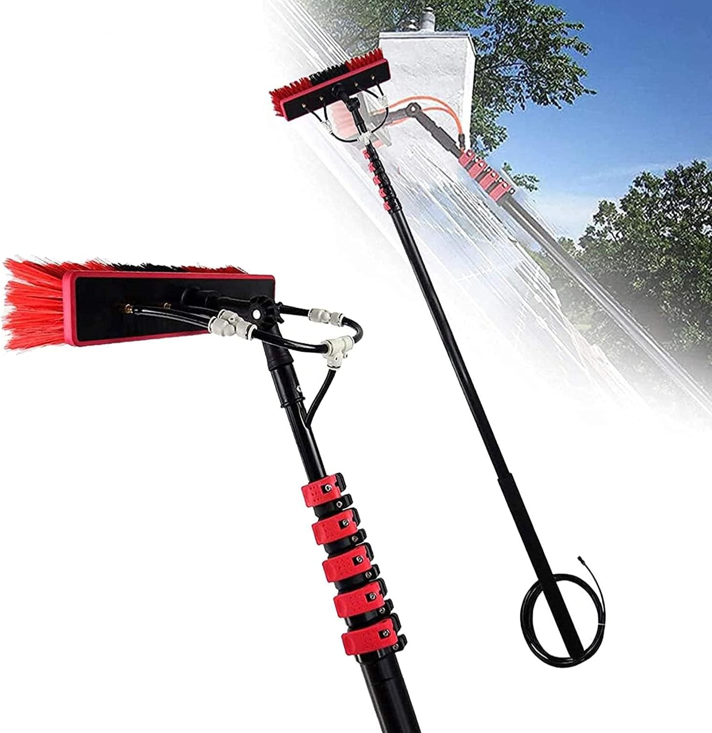 Aioneer Solar Panel Cleaner Brush And Pole Kit,12Ft-30Ft Water Fed Extendable Brush,Solar Panel Cleaning Brush,3-In-1 Aluminum Outdoor Window Cleaner For Cleaning Photovoltaic Pa-12FT / 3.6M