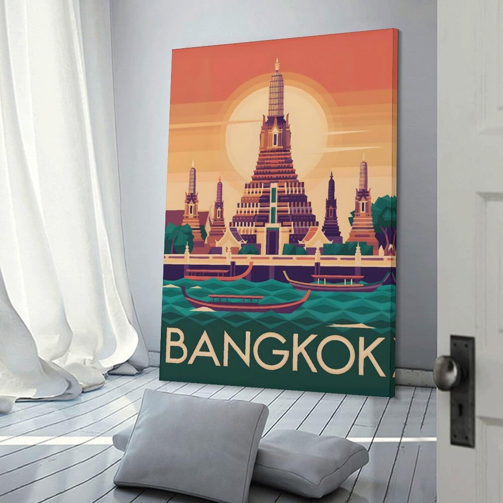 Junmoney Bangkok Travel Canvas Wall Picture 20x30inch(50x75cm), for Contemporary Homes, Apartments Or Offices, Wall Decor with Flexible Room Appeal