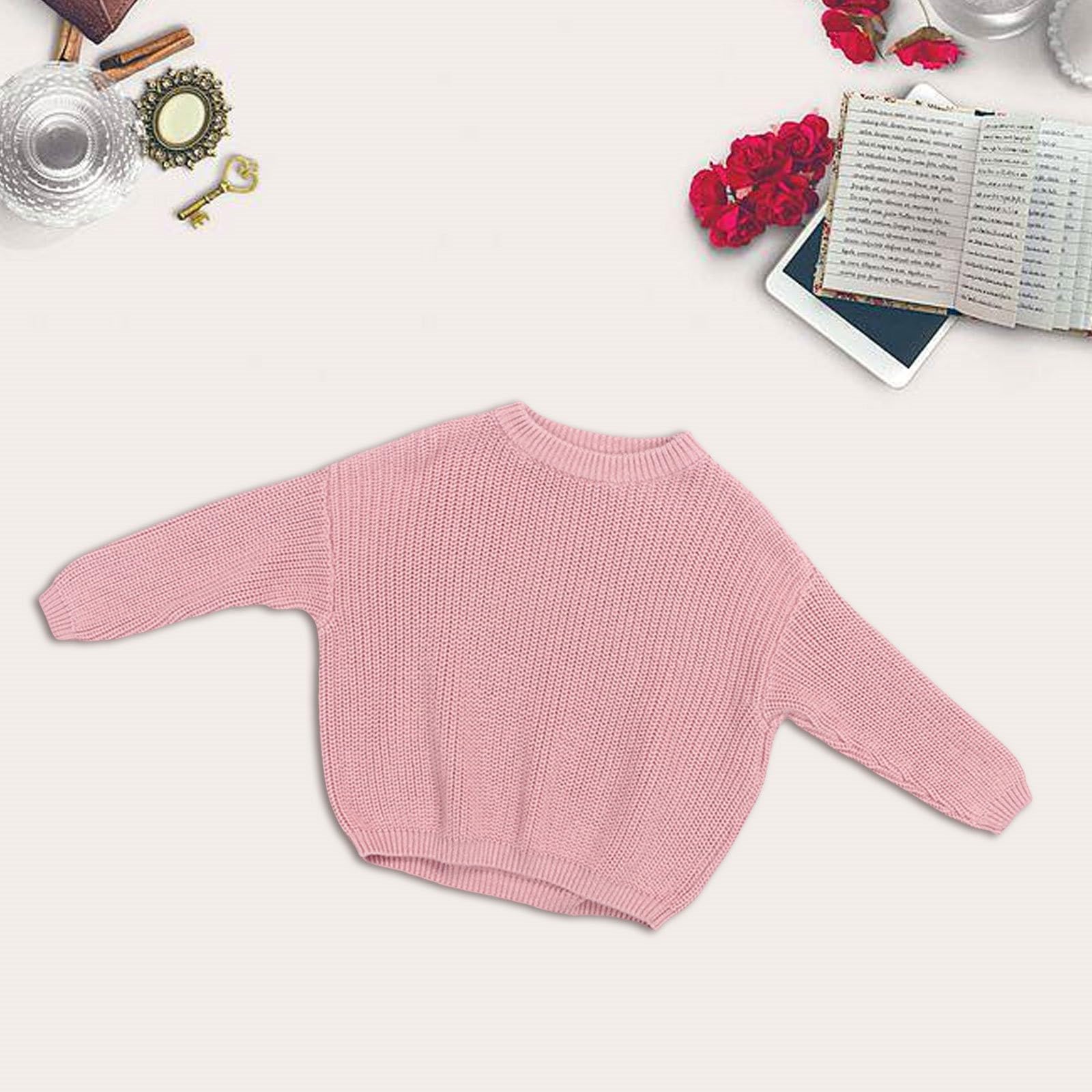 RNTOP Toddler Baby Boys Girls Knitted Sweater Solid Color Pullover Long Sleeve Warm (Watermelon Red, 6-9 Months) j1245r